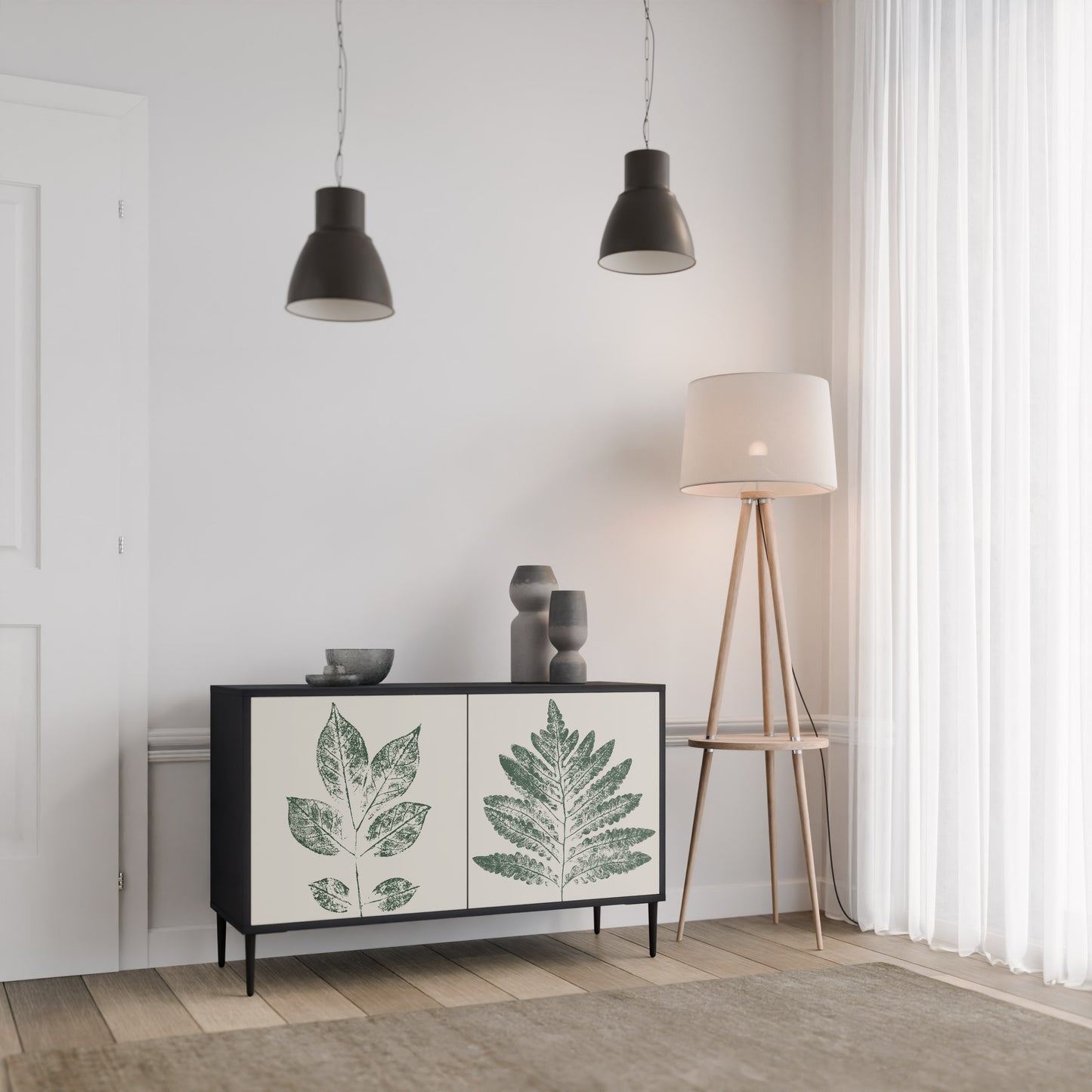 GREEN LEAFY STAMPS 2-Door Sideboard in Black Finish