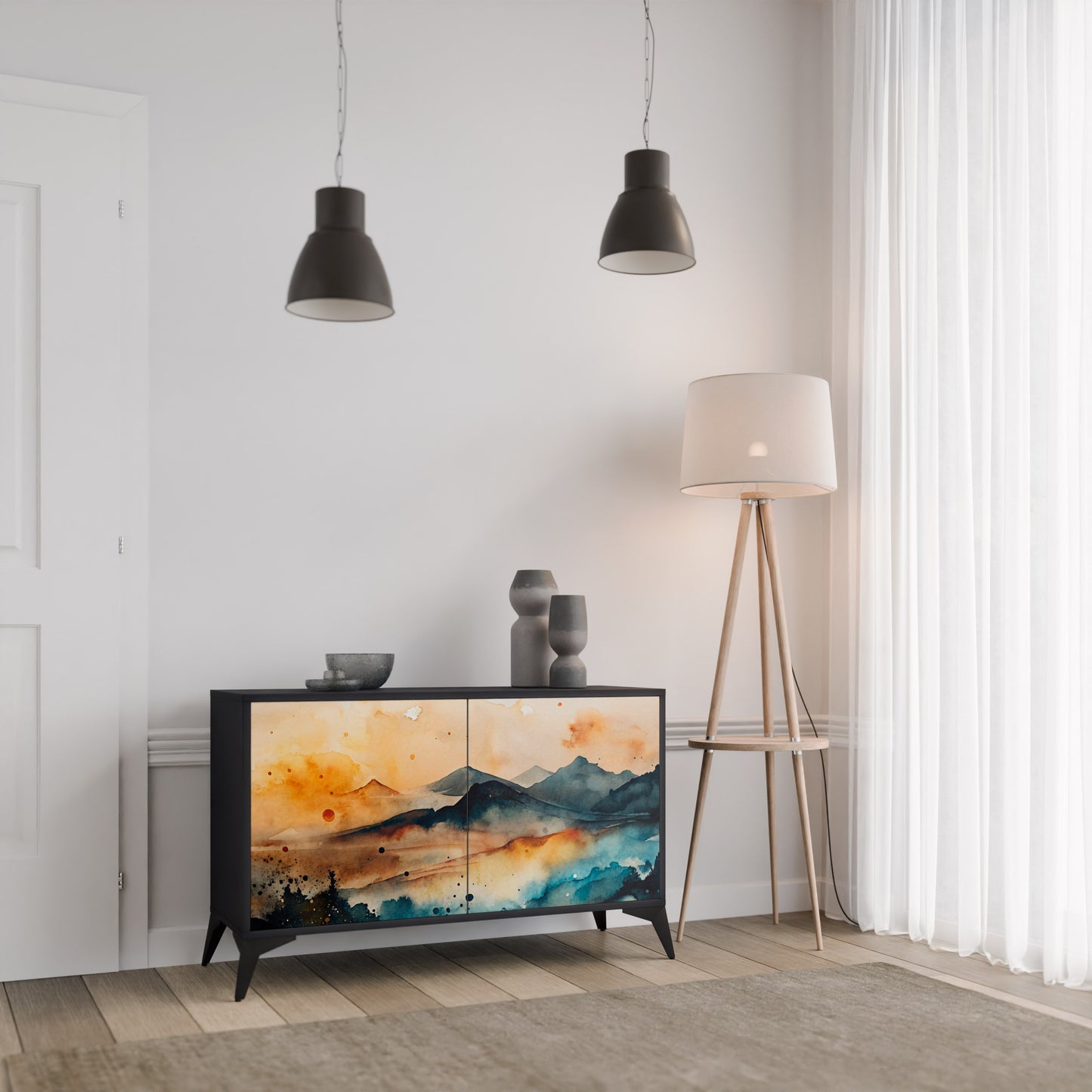 OMINOUS MOUNTAINS 2-Door Sideboard in Black Finish