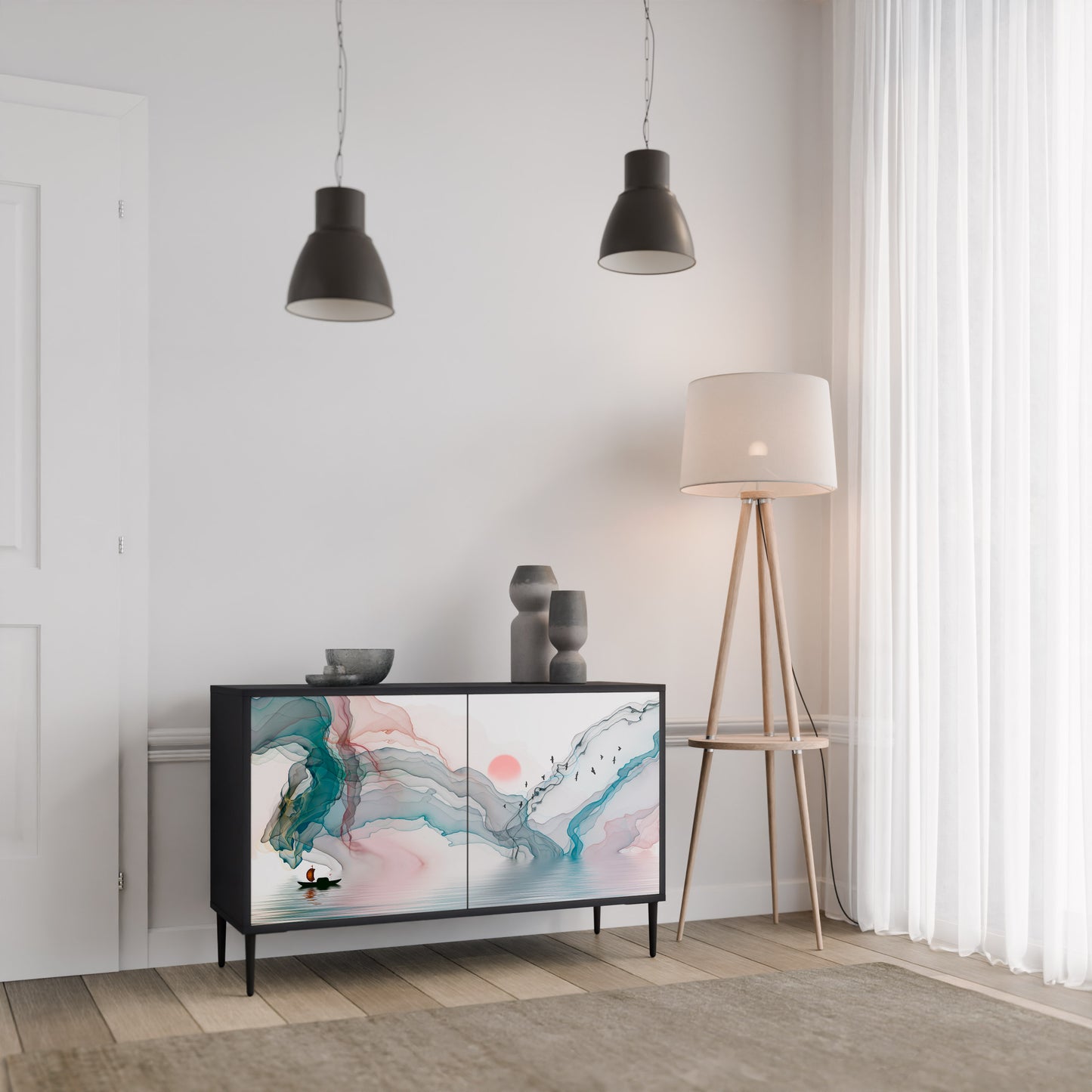 VELVET CROSSING 2-Door Sideboard in Black Finish