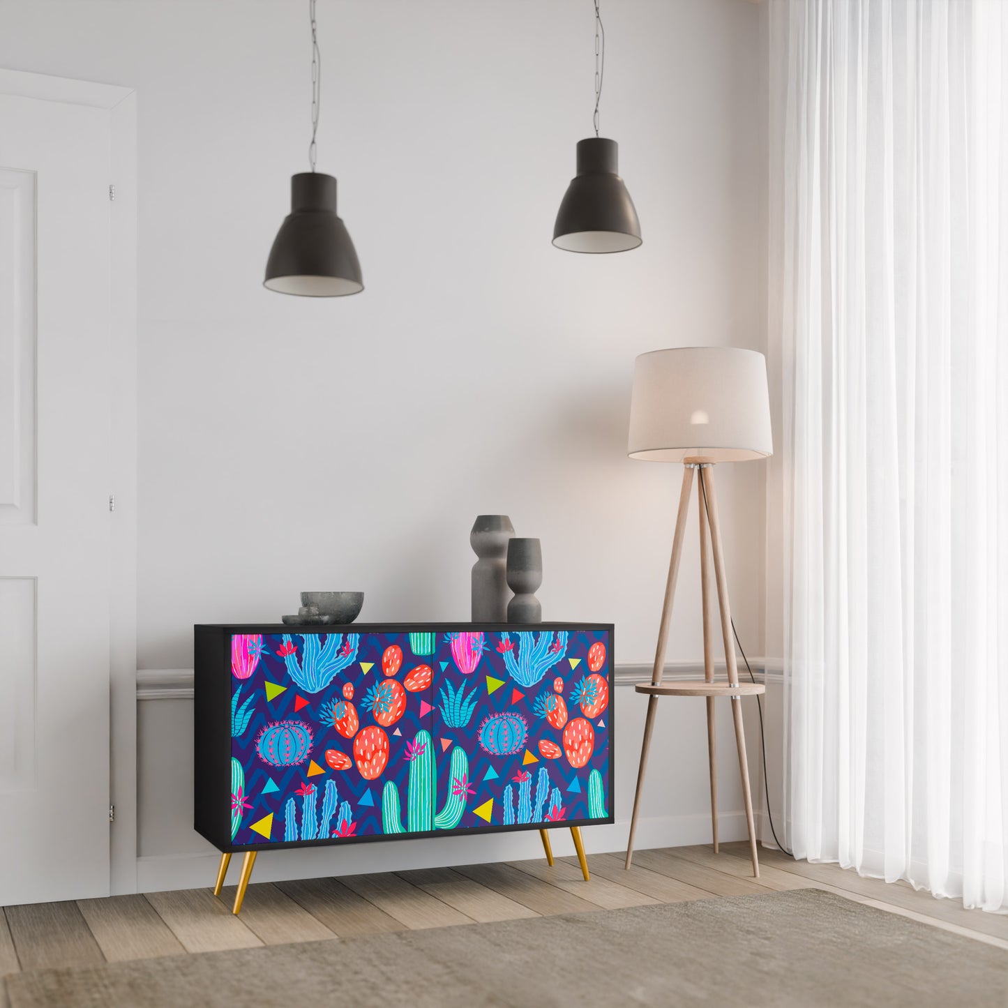 CACTUS VIBES 2-Door Sideboard in Black Finish