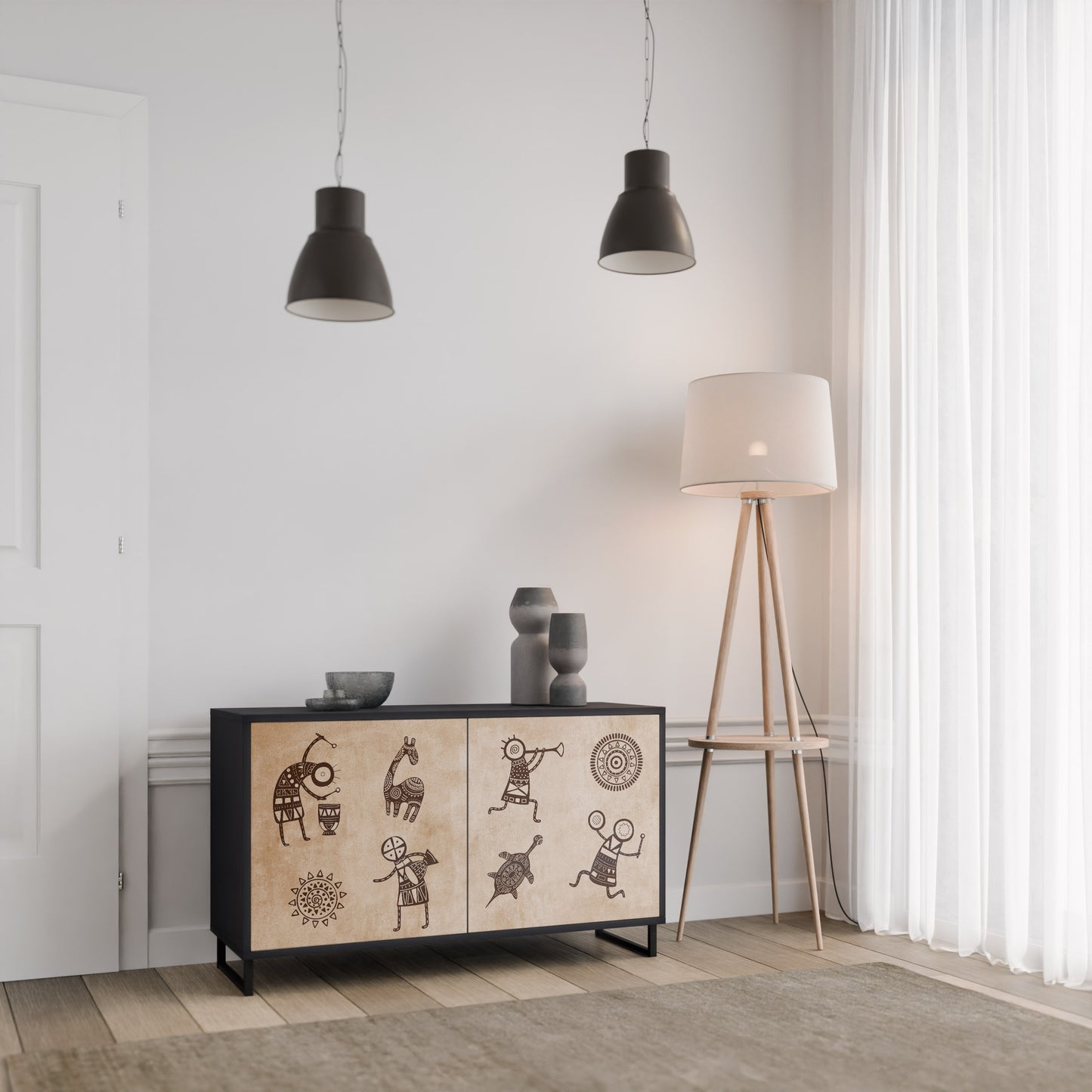 AFRICAN STYLE 2-Door Sideboard in Black Finish