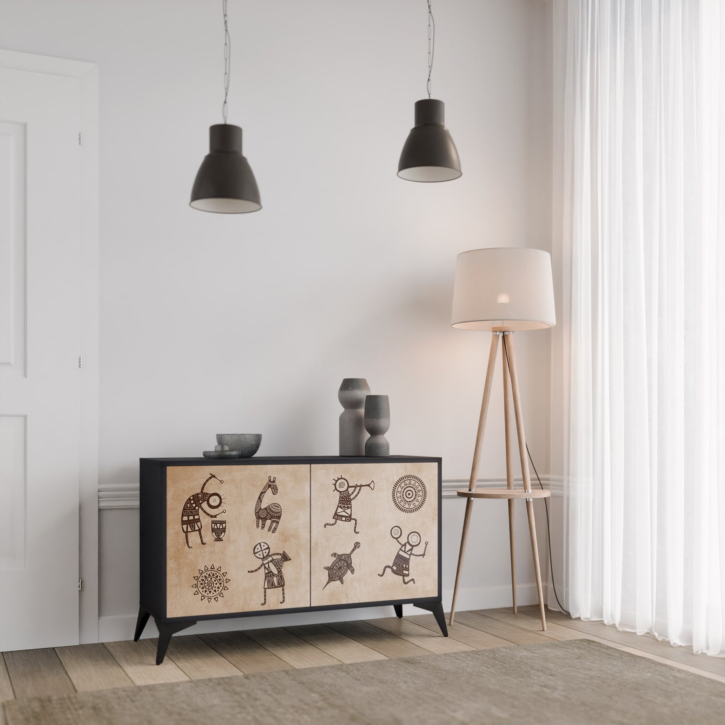 AFRICAN STYLE 2-Door Sideboard in Black Finish