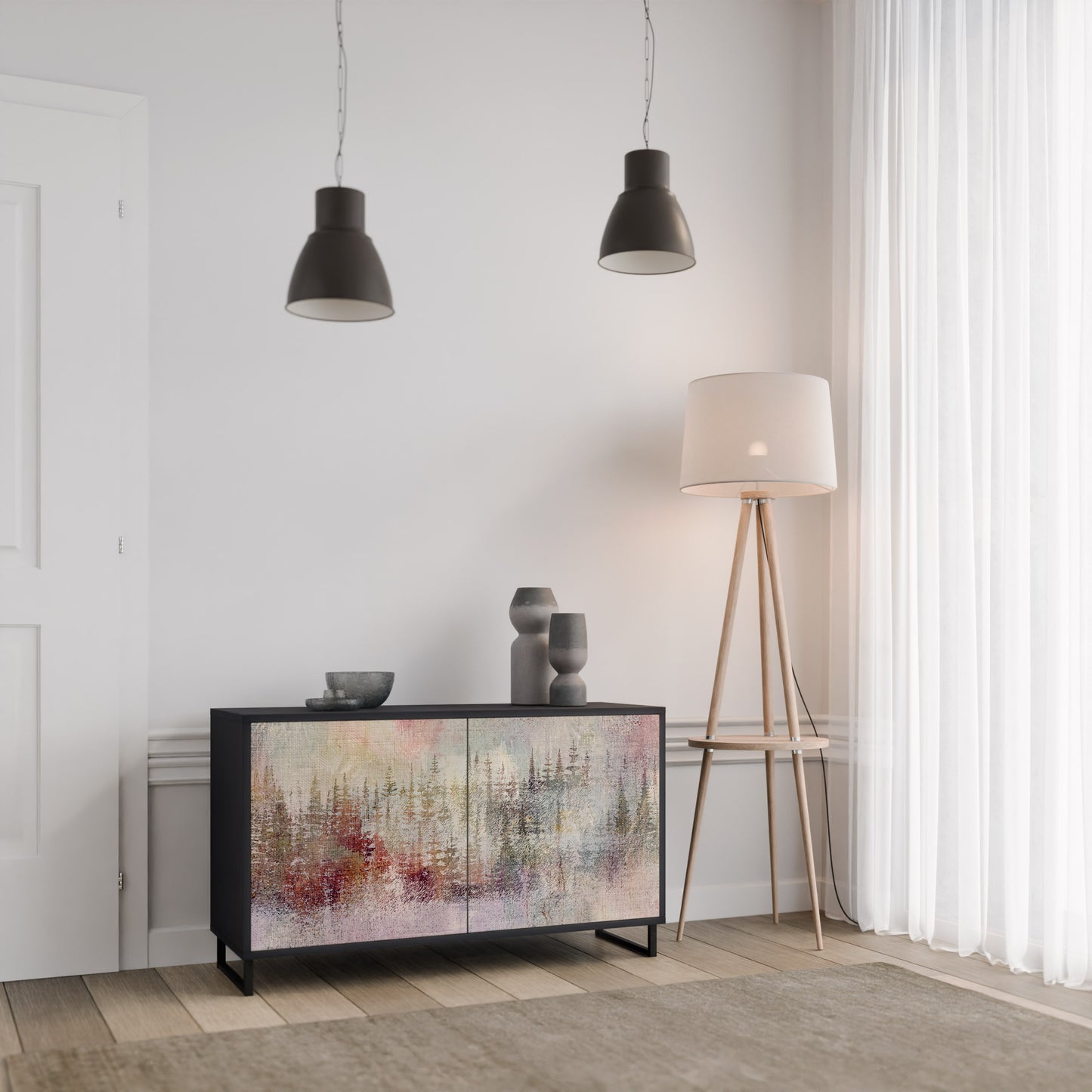 VEILED SUMMIT 2-Door Sideboard in Black Finish