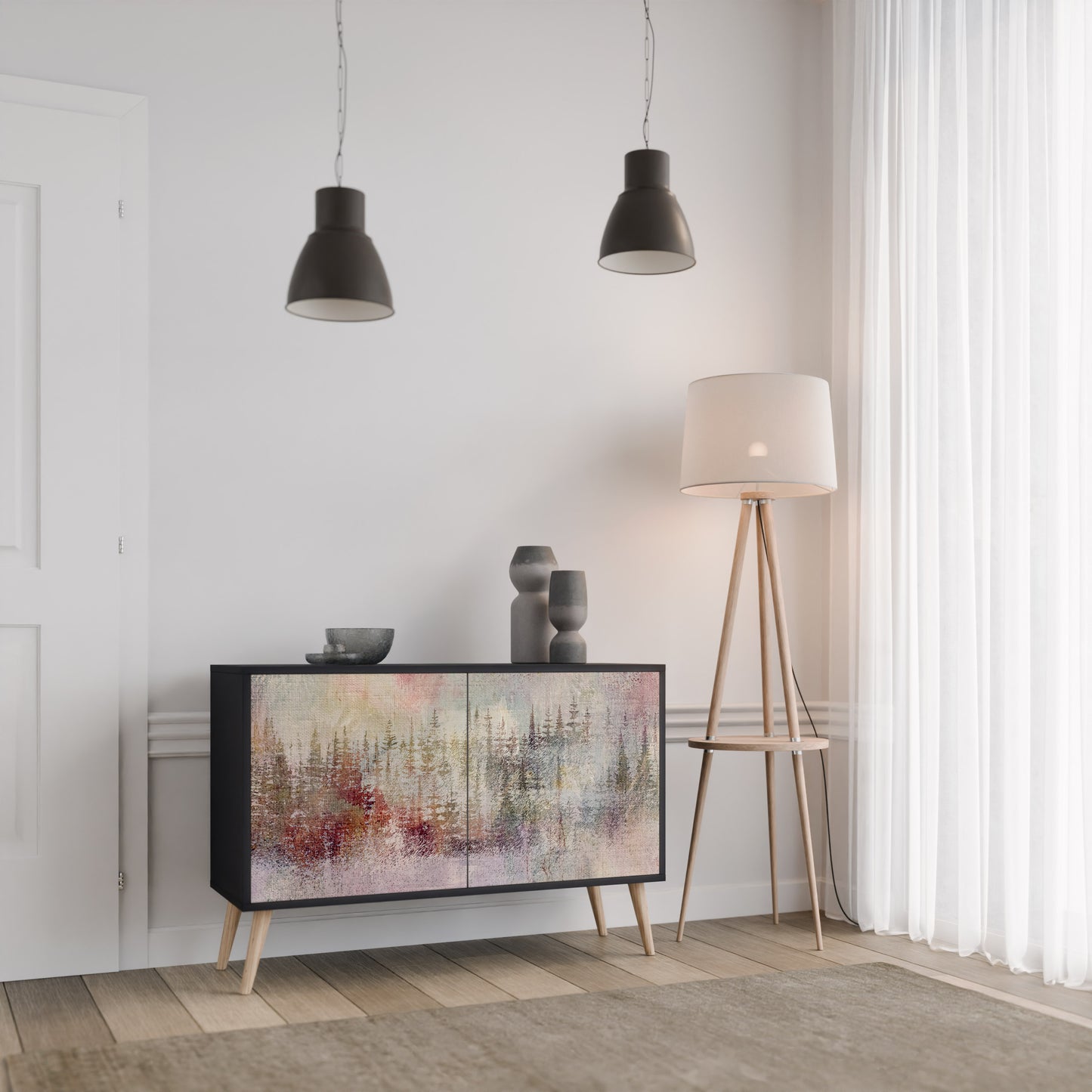 VEILED SUMMIT 2-Door Sideboard in Black Finish