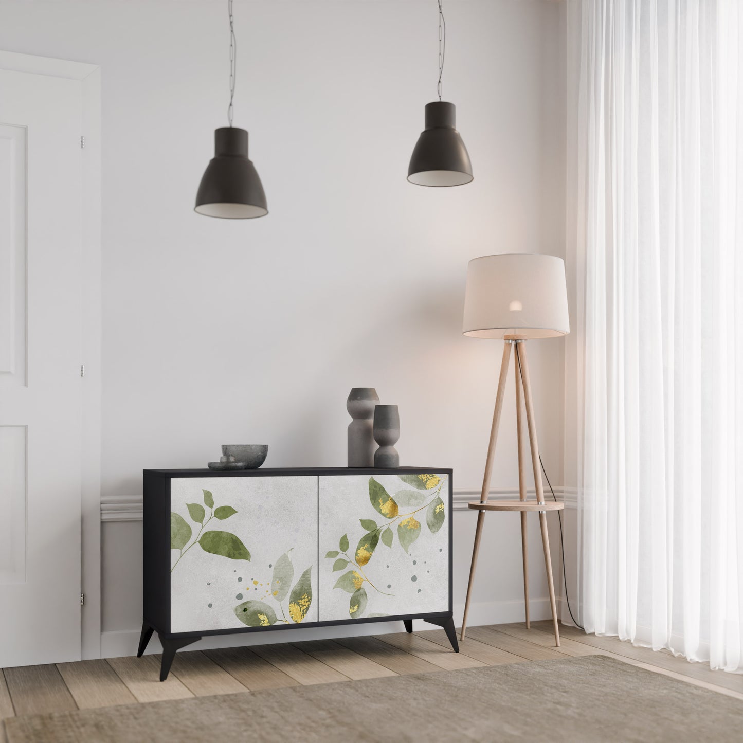 ELEGANT BOTANICS 2-Door Sideboard in Black Finish