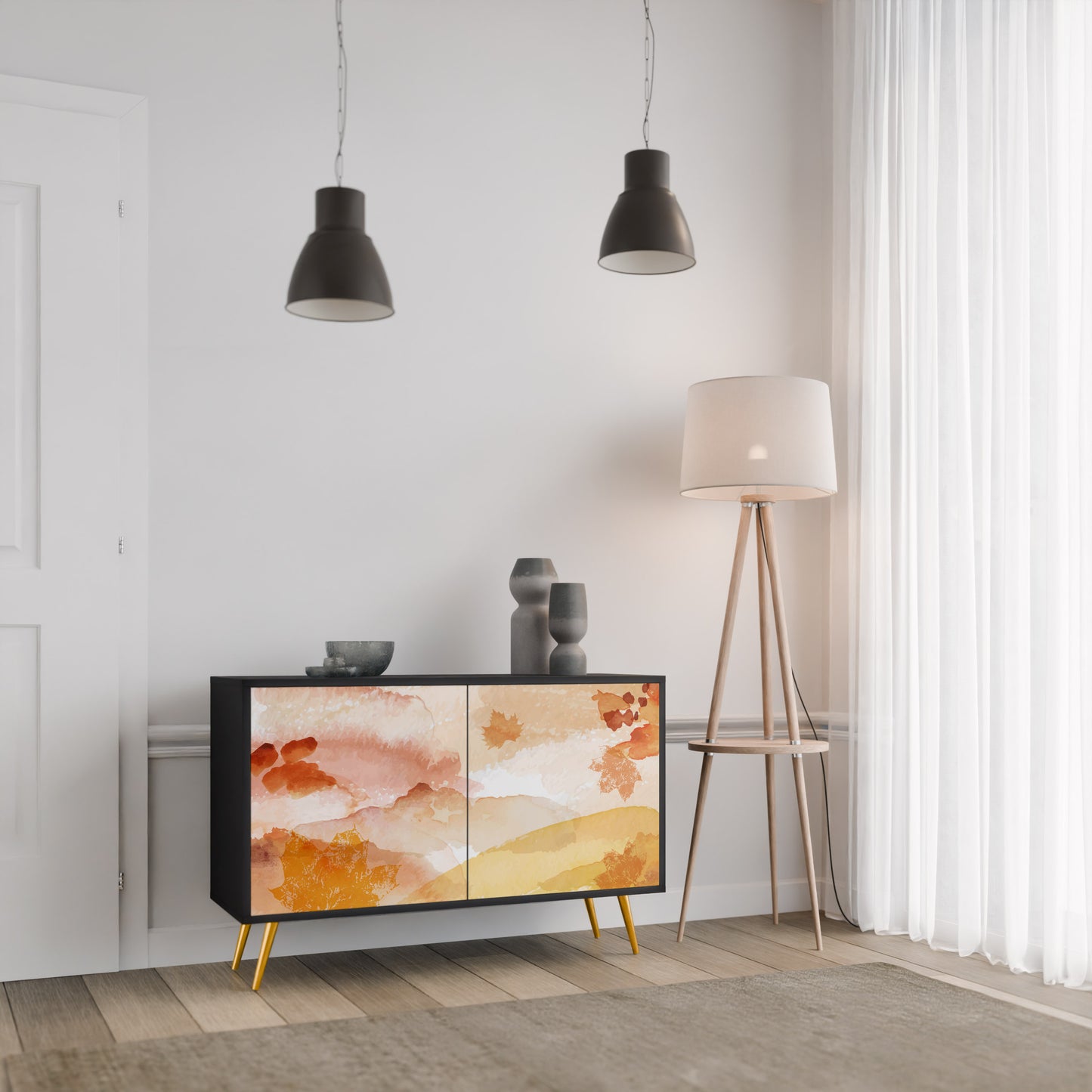 TRACES OF AUTUMN 2-Door Sideboard in Black Finish