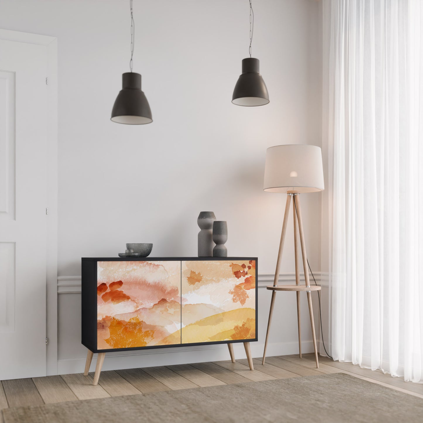 TRACES OF AUTUMN 2-Door Sideboard in Black Finish