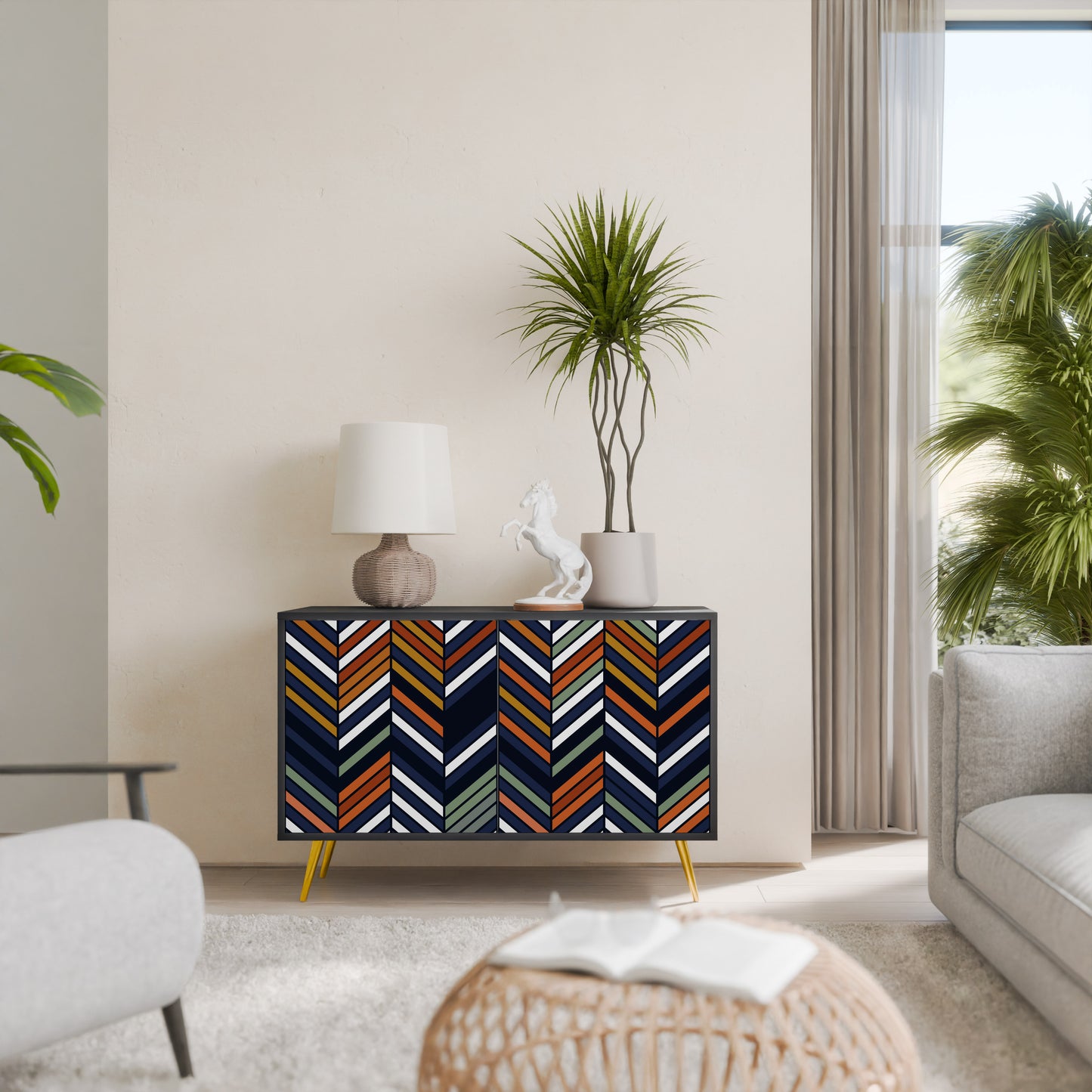 VIBRANT PATCHWORK 2-Door Sideboard in Black Finish