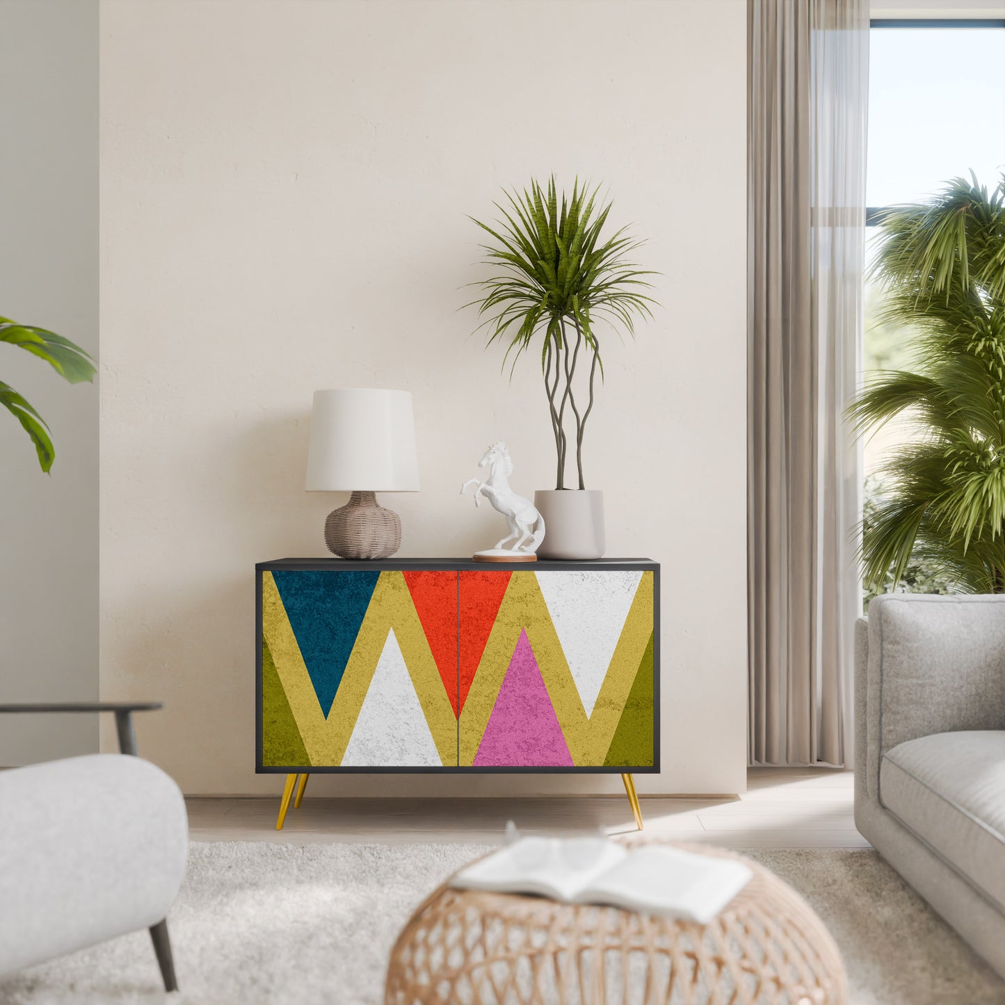 COLORFUL TRIANGLES 2-Door Sideboard in Black Finish