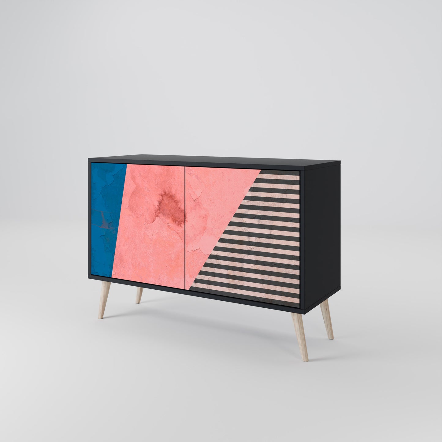 GLAMOROUS STRIPE 2-Door Sideboard in Black Finish