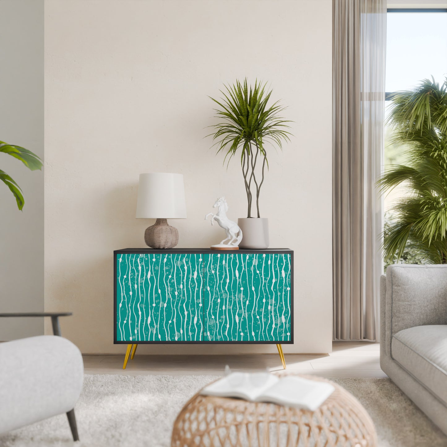 TURQUOISE RAIN 2-Door Sideboard in Black Finish