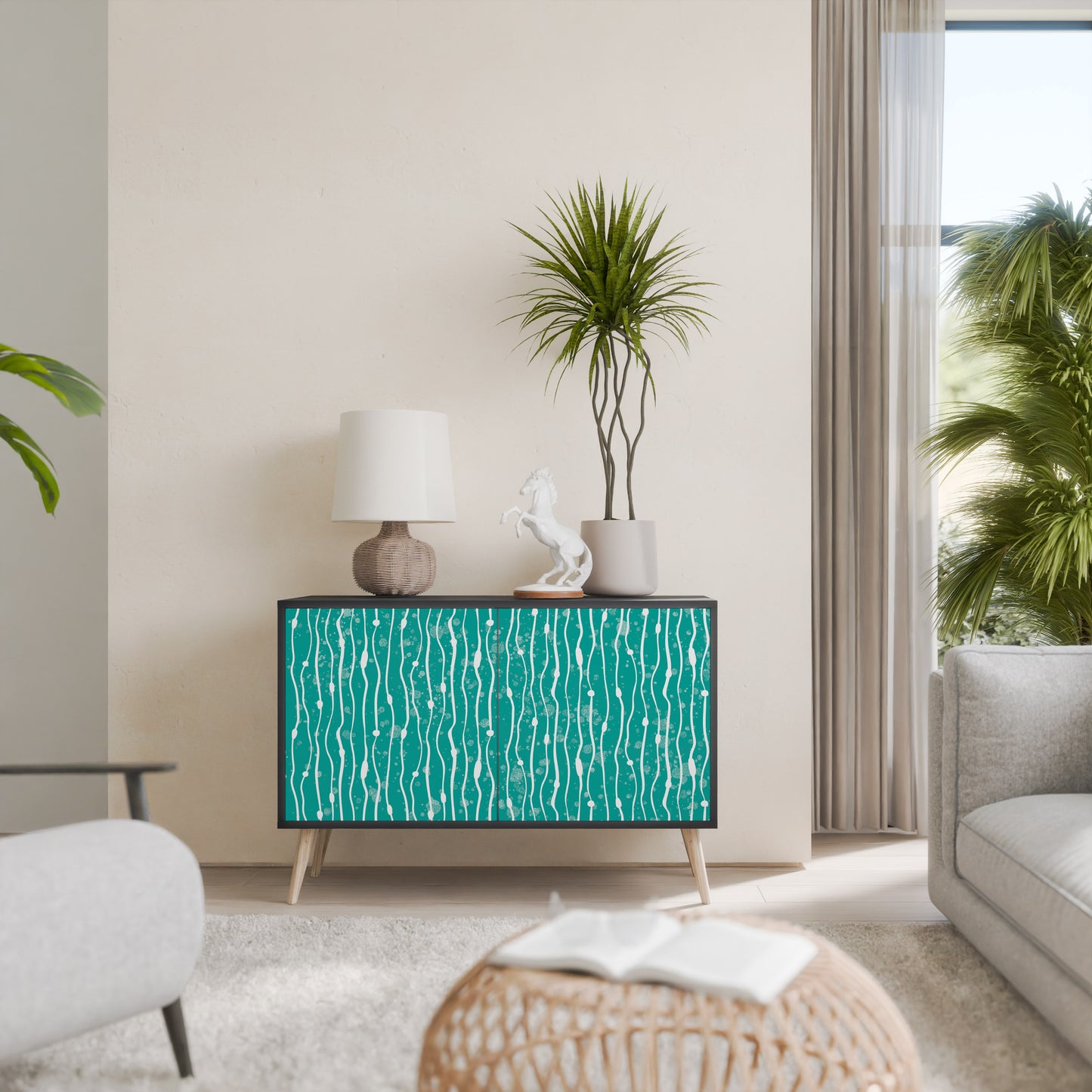 TURQUOISE RAIN 2-Door Sideboard in Black Finish