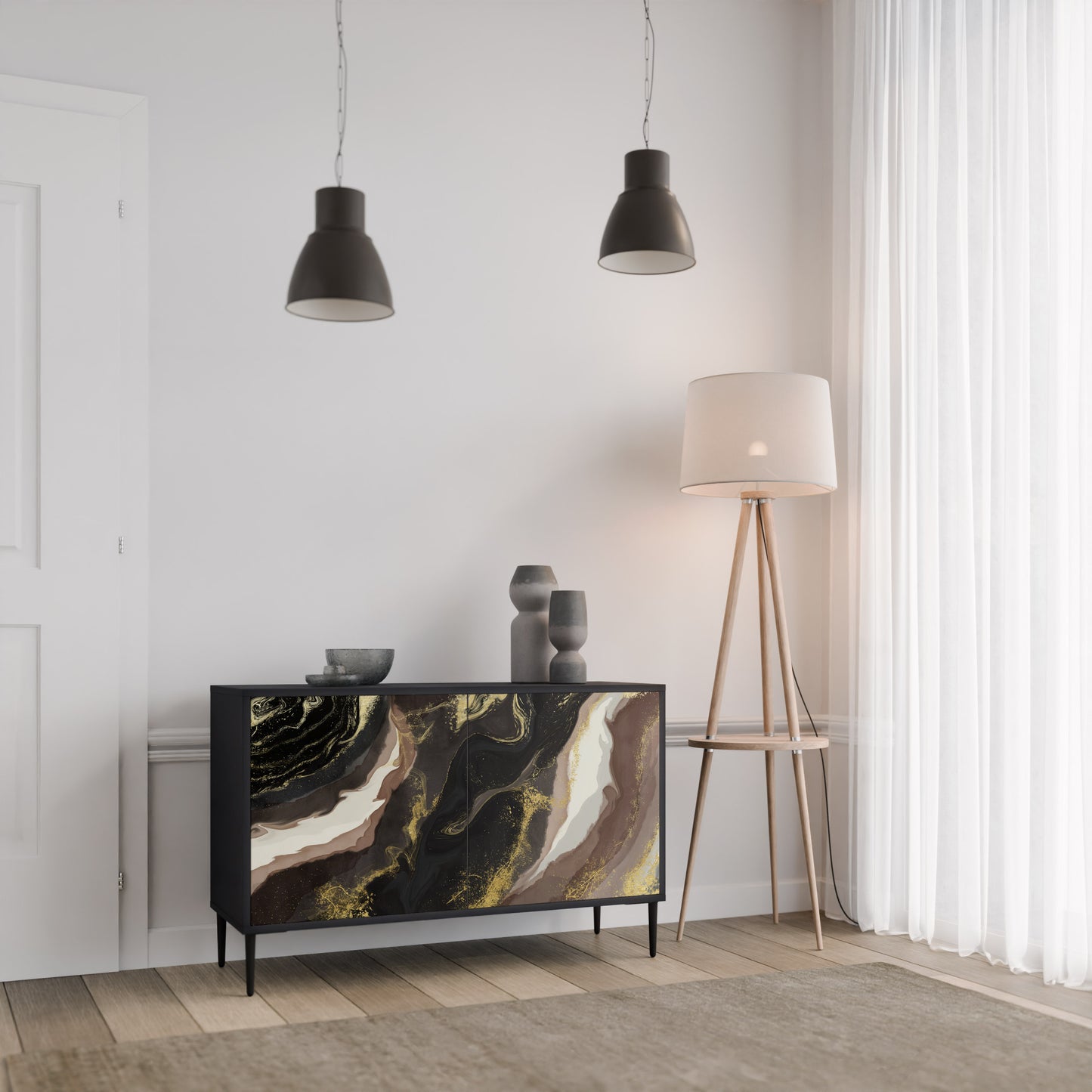 GOLD DUST 2-Door Sideboard in Black Finish