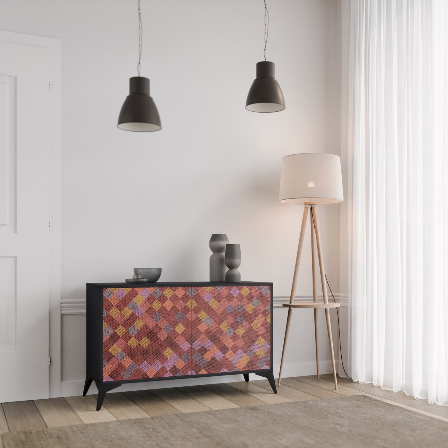 PAINTED SQUARES 2-Door Sideboard in Black Finish