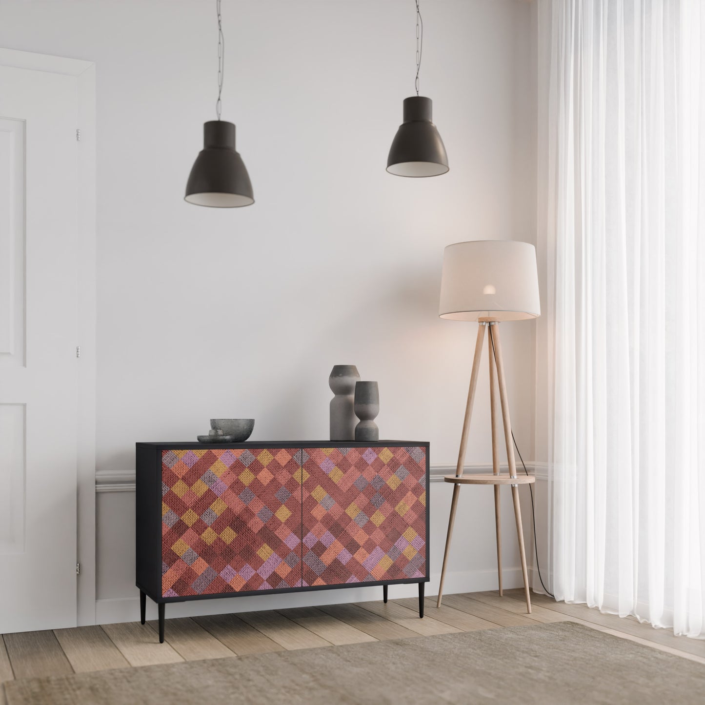 PAINTED SQUARES 2-Door Sideboard in Black Finish