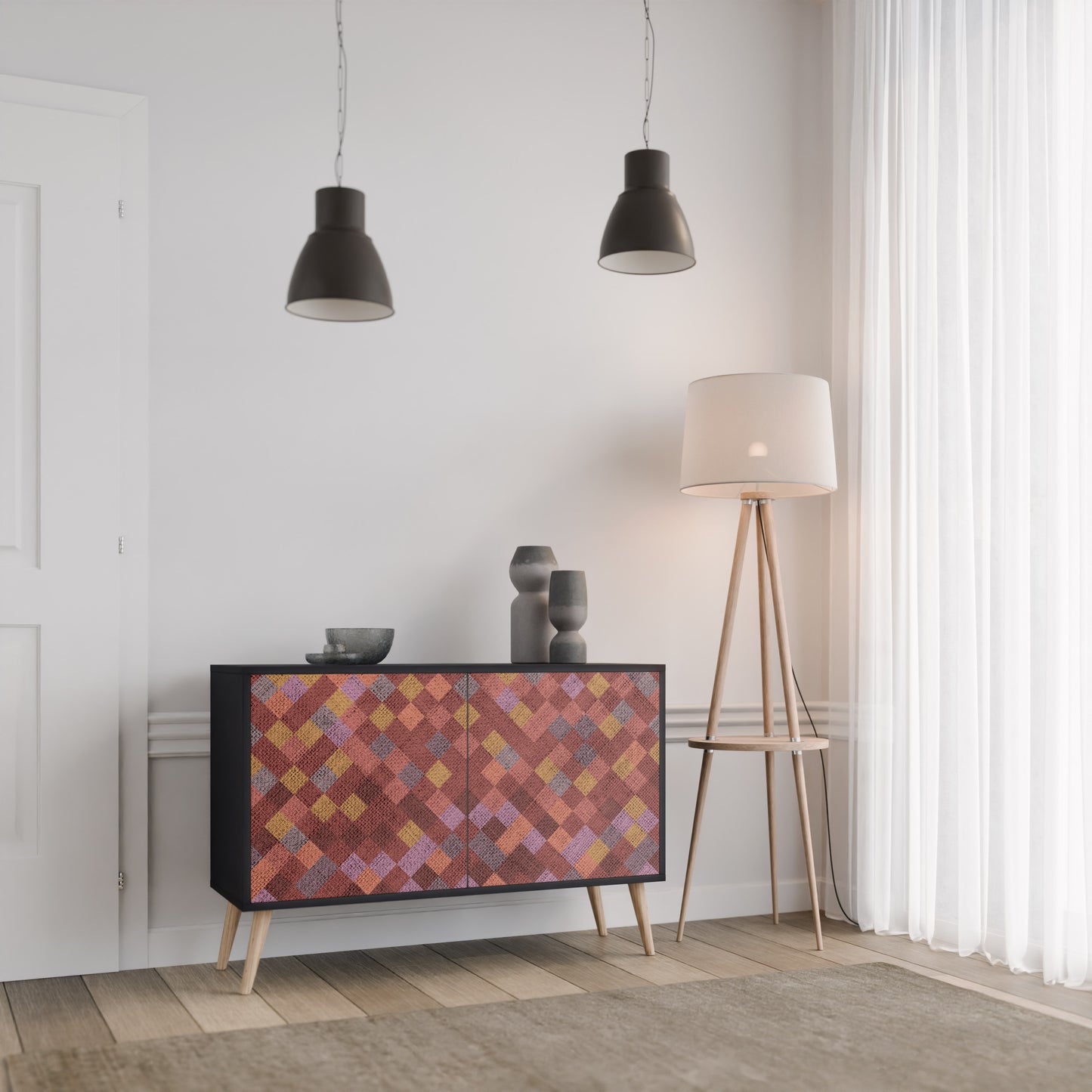 PAINTED SQUARES 2-Door Sideboard in Black Finish