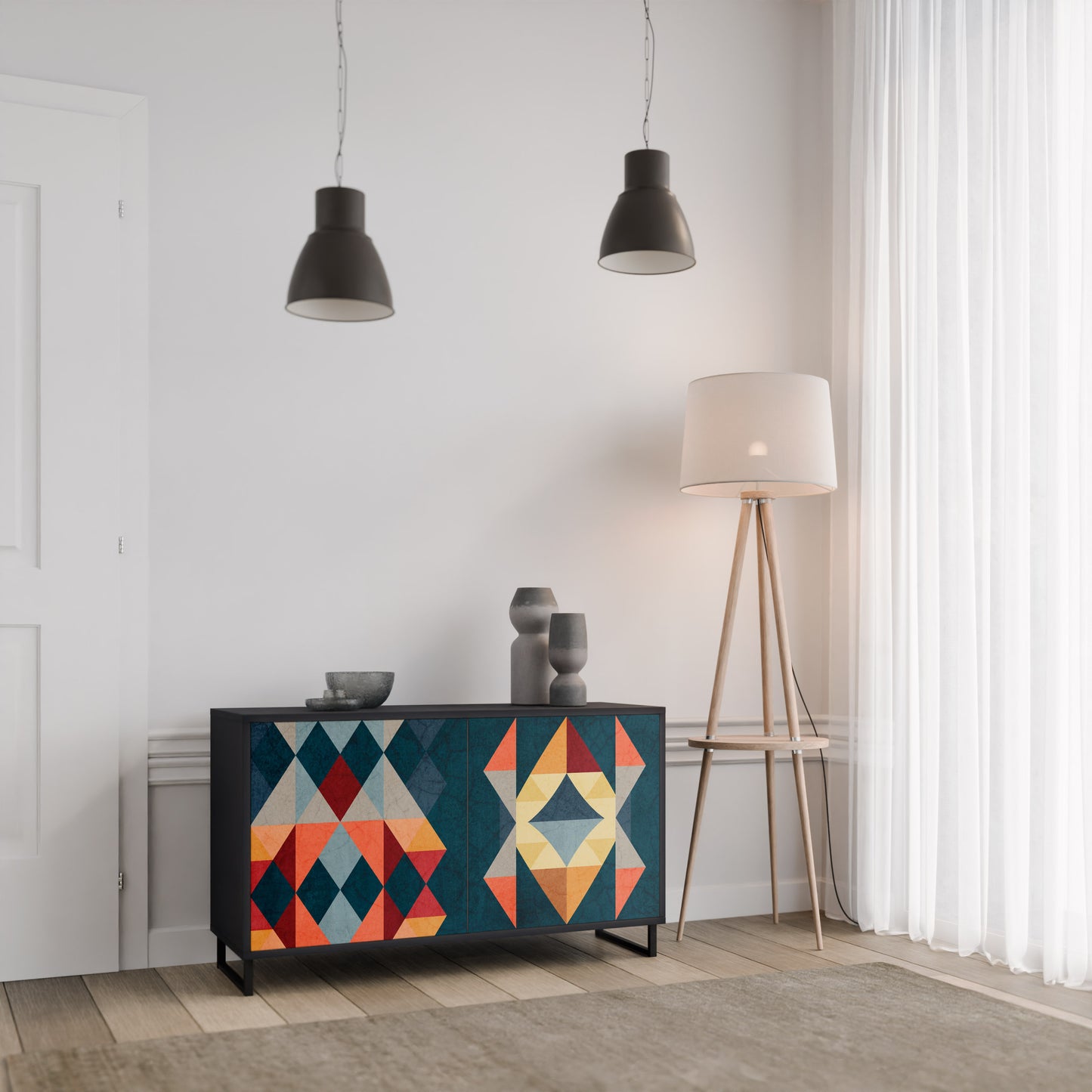 CRACKED ILLUSION 2-Door Sideboard in Black Finish
