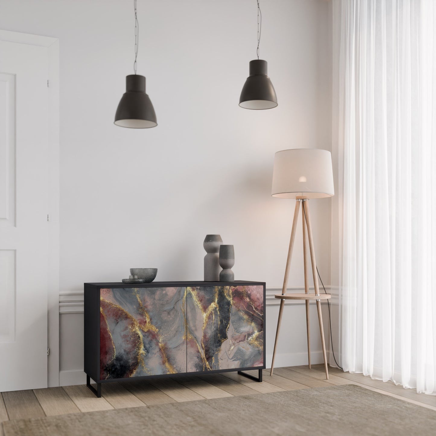GOLDEN TIDES 2-Door Sideboard in Black Finish