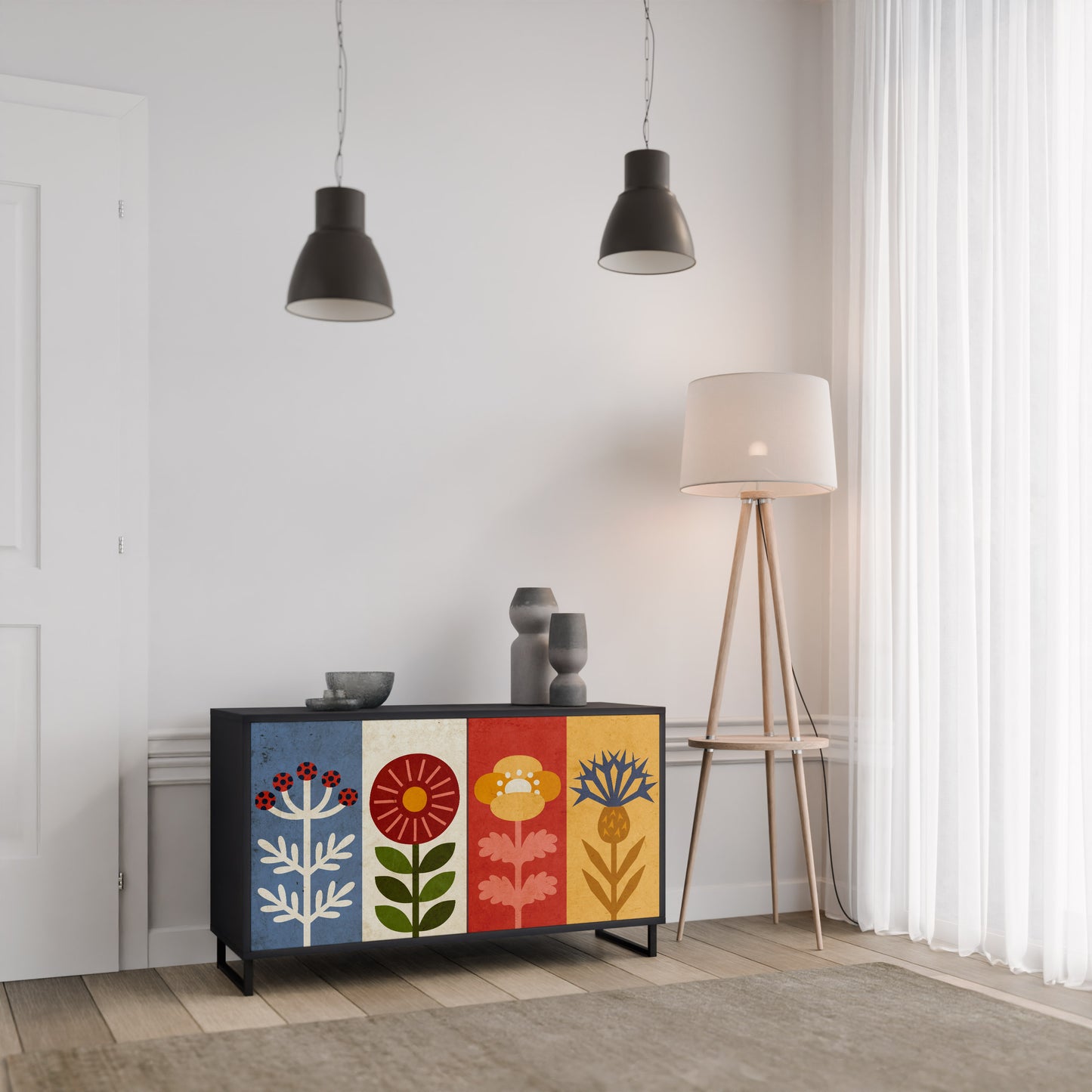 SCANDIC FLOWERET 2-Door Sideboard in Black Finish