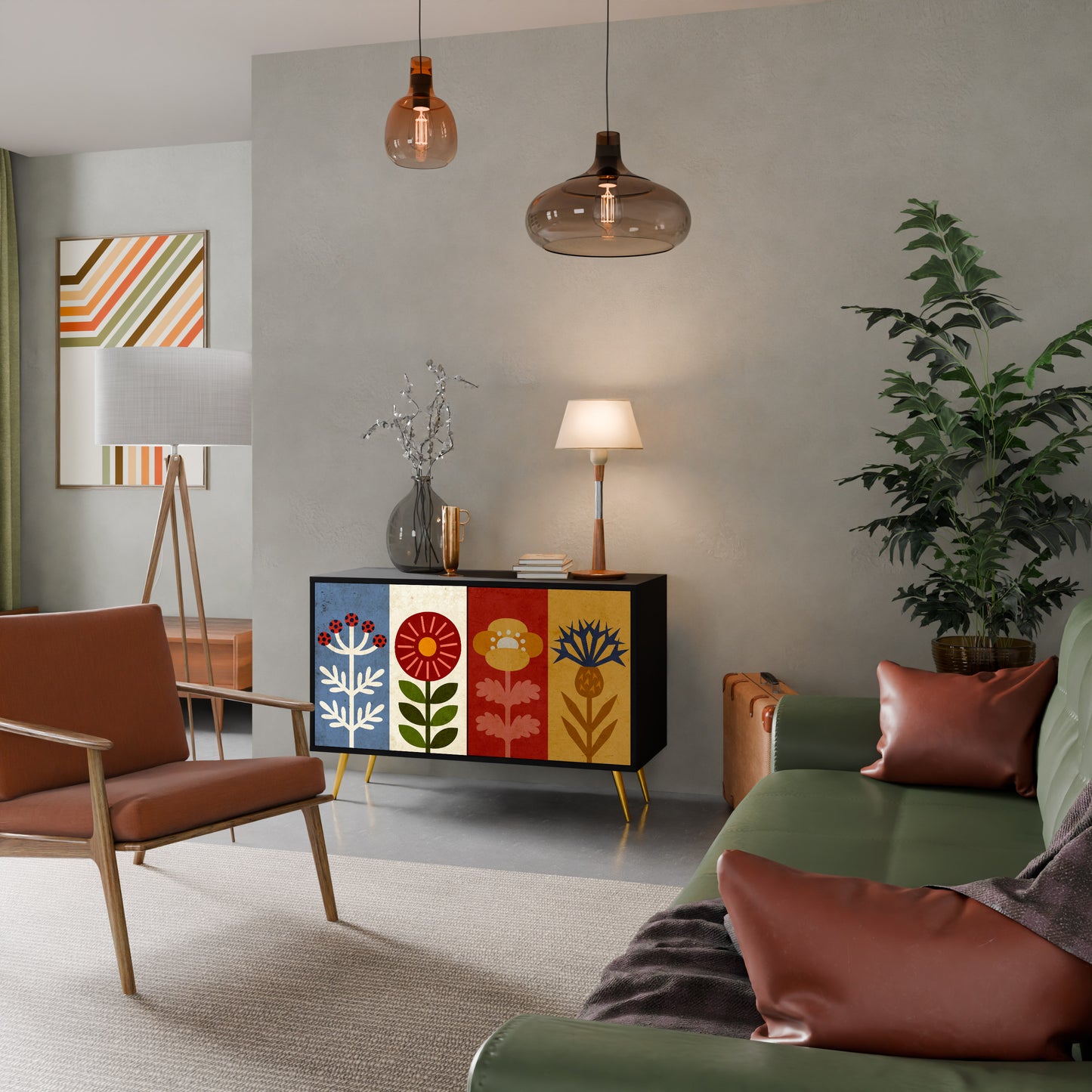 SCANDIC FLOWERET 2-Door Sideboard in Black Finish