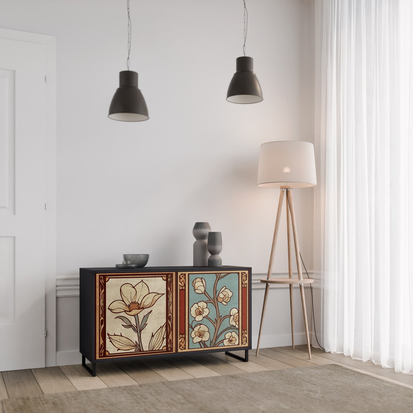 TIMELESS FLORA 2-Door Sideboard in Black Finish