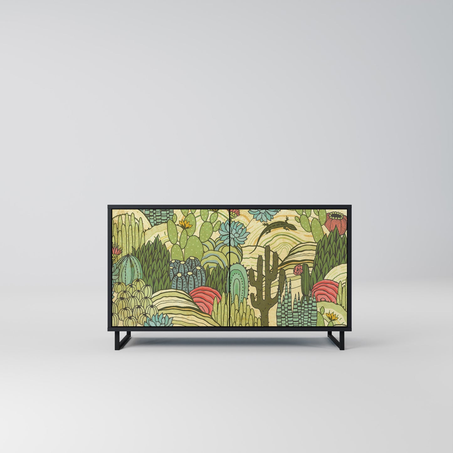 SUCCULENTS KALEIDOSCOPE 2-Door Sideboard in Black Finish