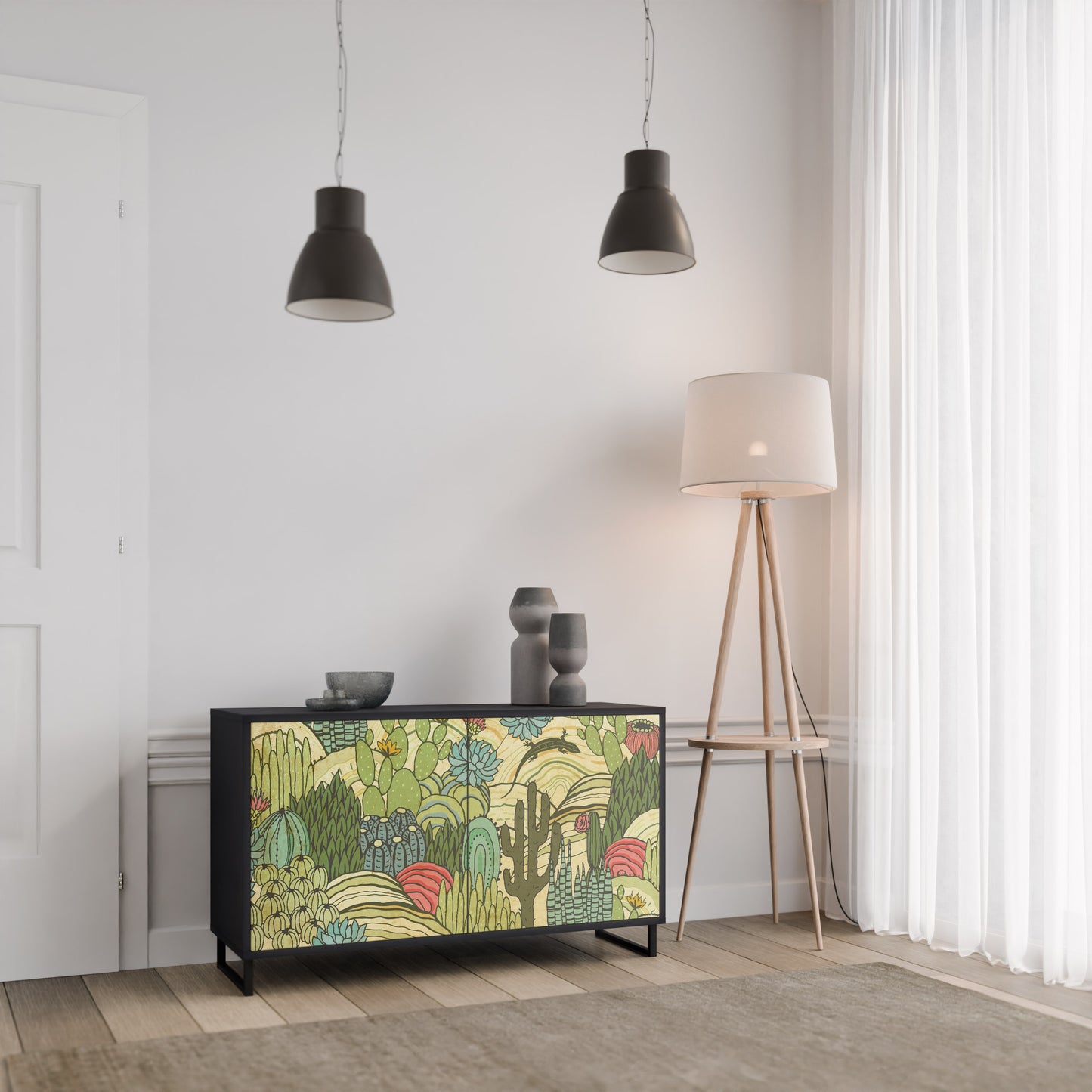 SUCCULENTS KALEIDOSCOPE 2-Door Sideboard in Black Finish
