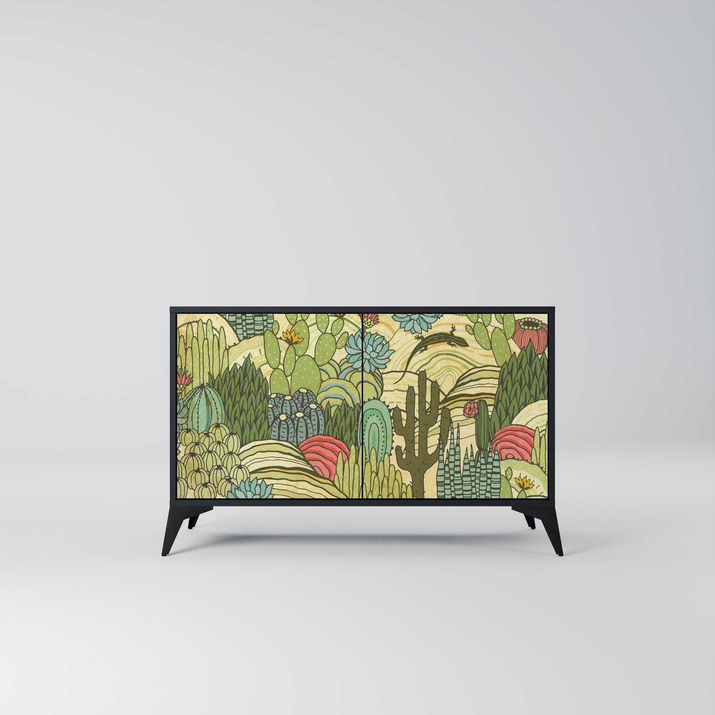 SUCCULENTS KALEIDOSCOPE 2-Door Sideboard in Black Finish