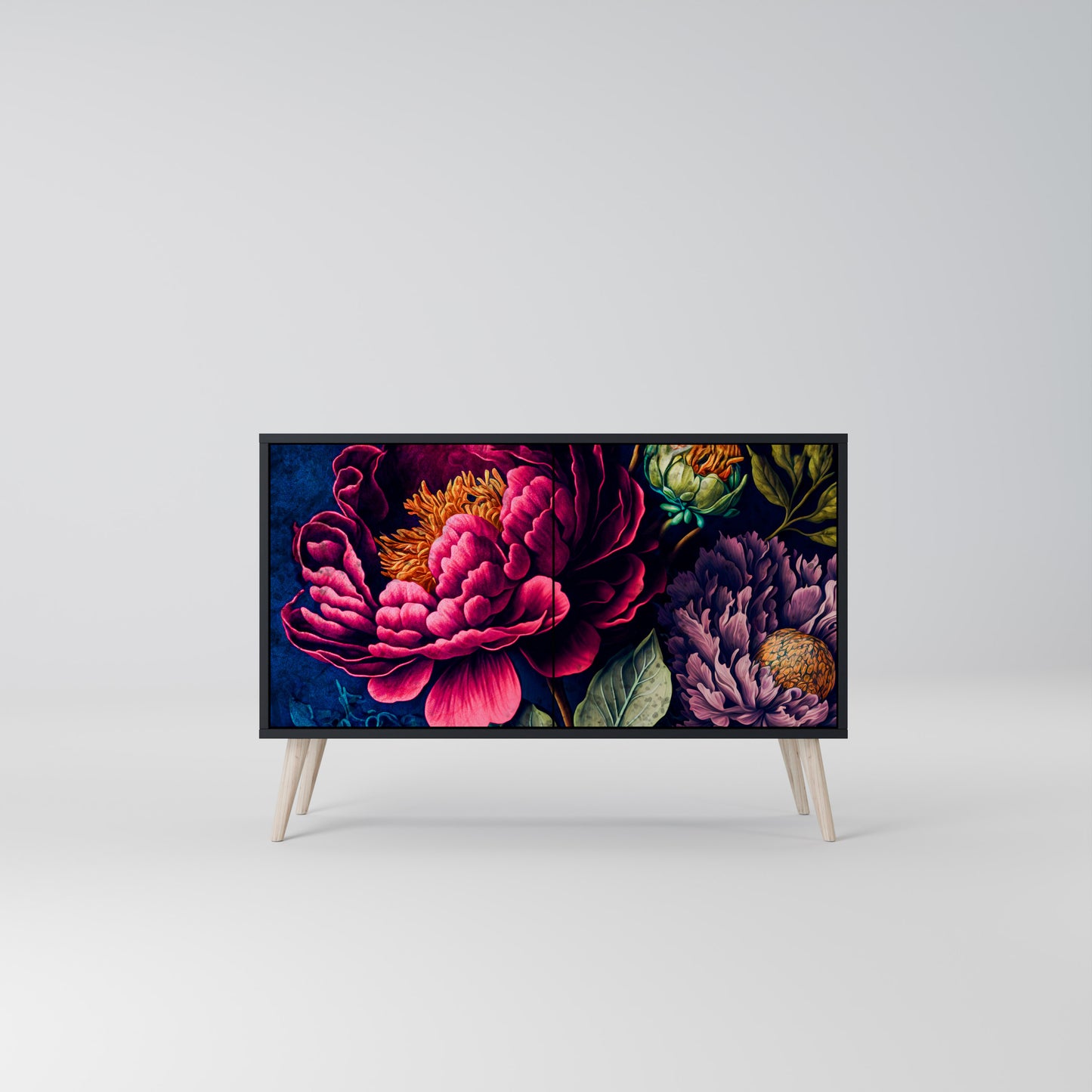 BLOOMING ELEGANCE 2-Door Sideboard in Black Finish