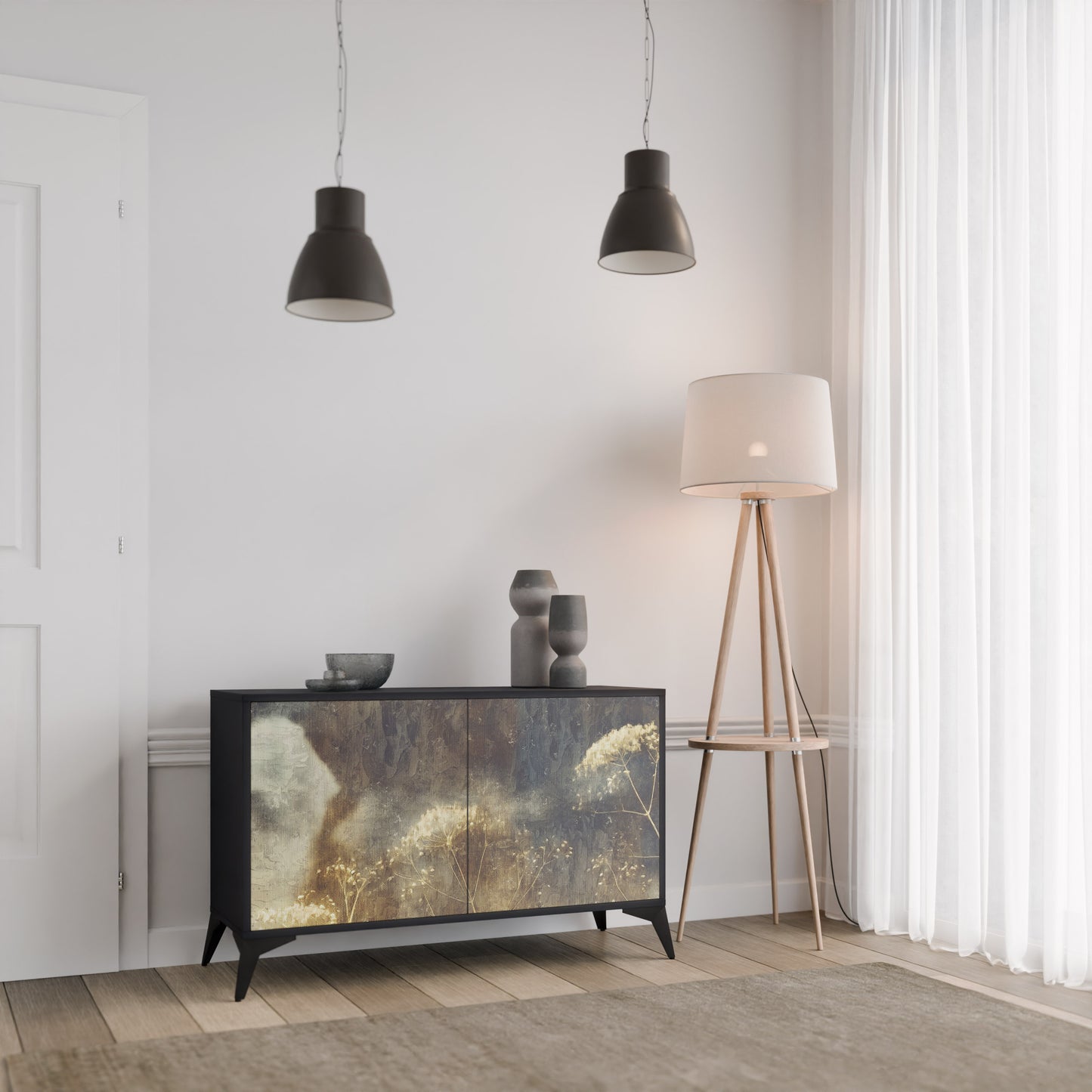 GENTLE POWER 2-Door Sideboard in Black Finish