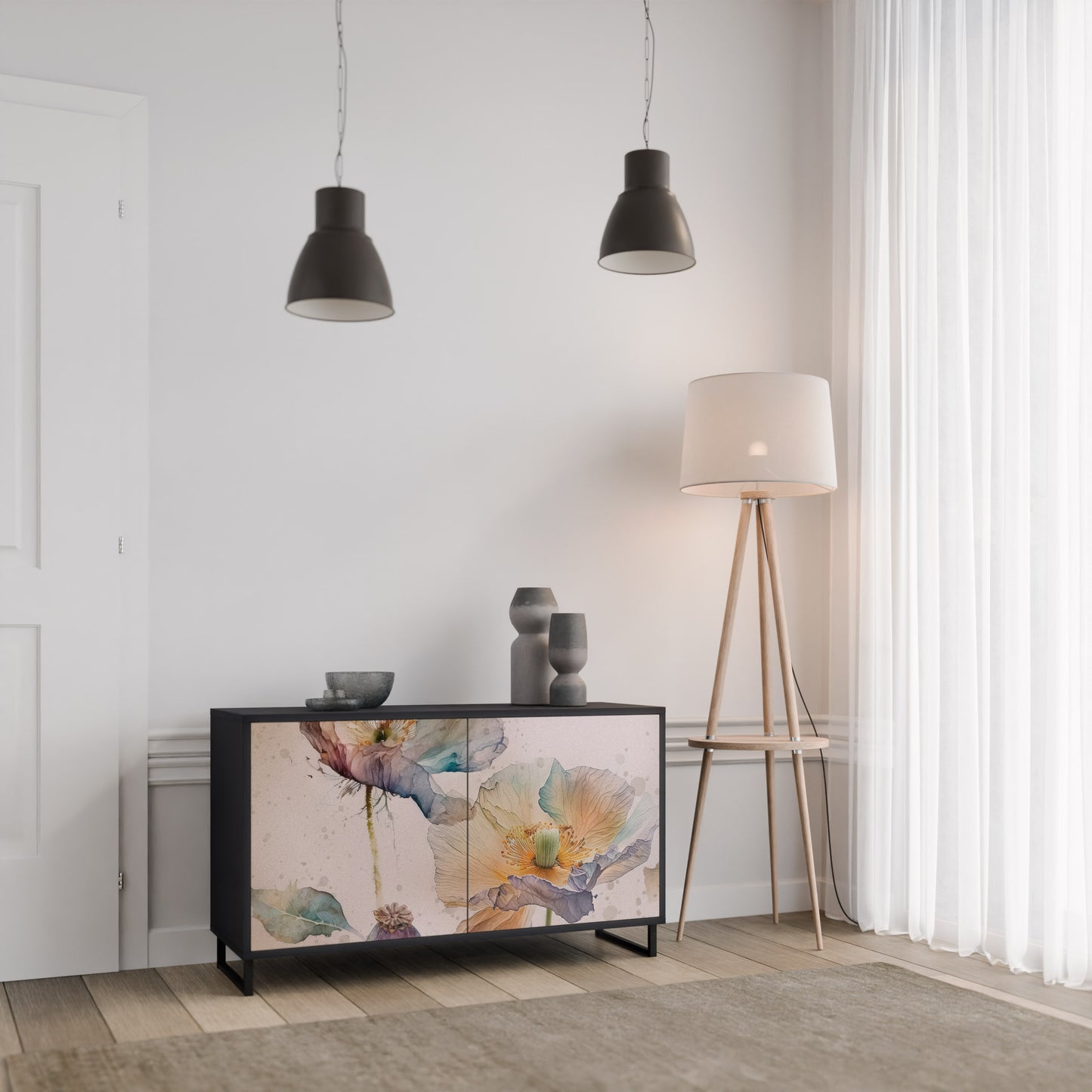SOFTEN POPPY 2-dörrars skänk i svart finish