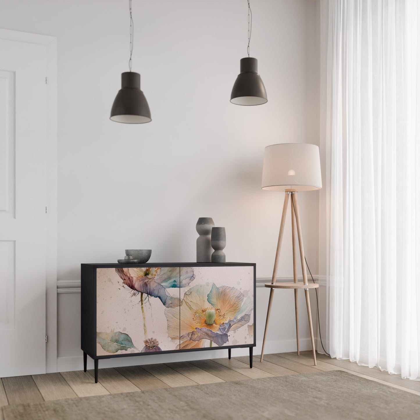 SOFTEN POPPY 2-dörrars skänk i svart finish