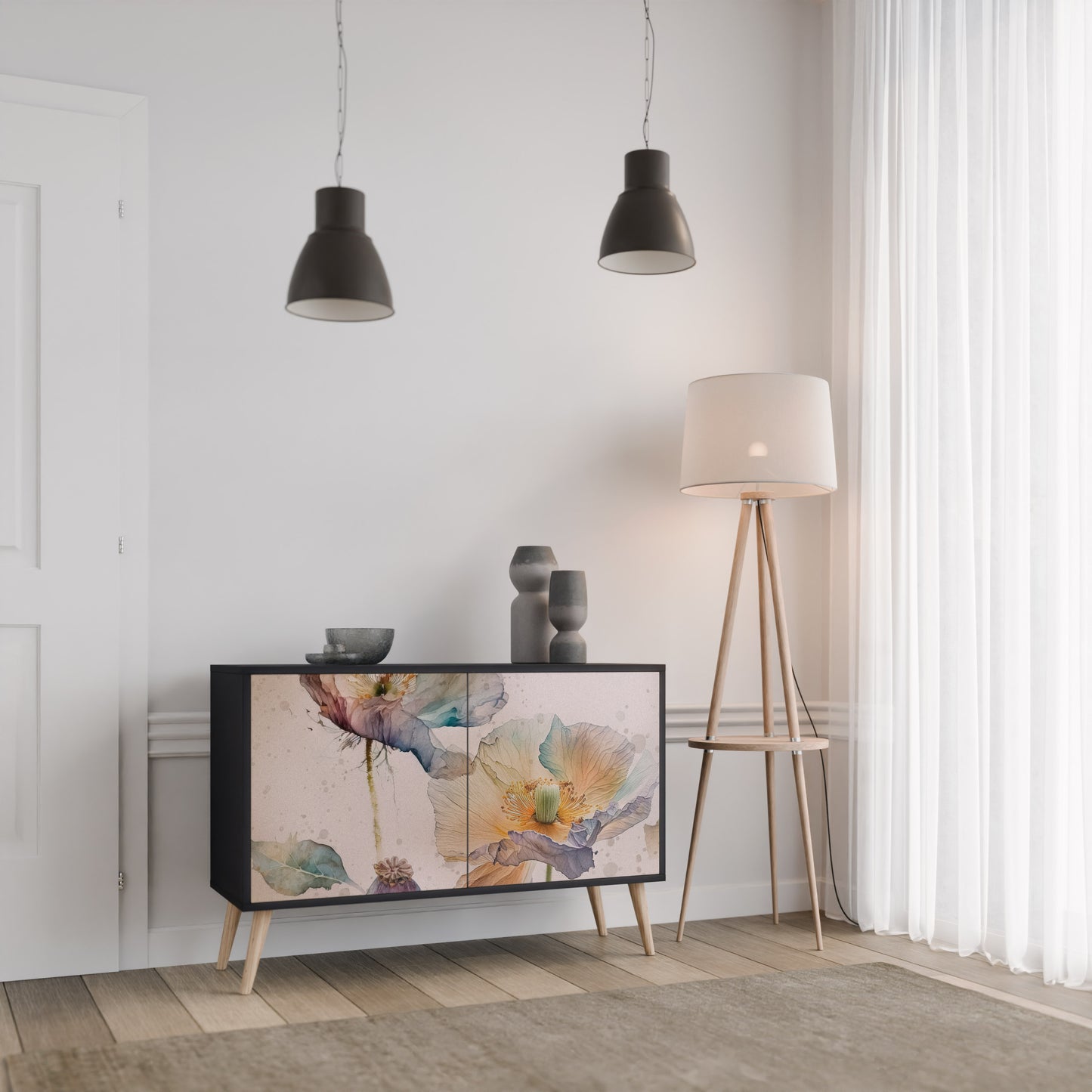 SOFTEN POPPY 2-dörrars skänk i svart finish