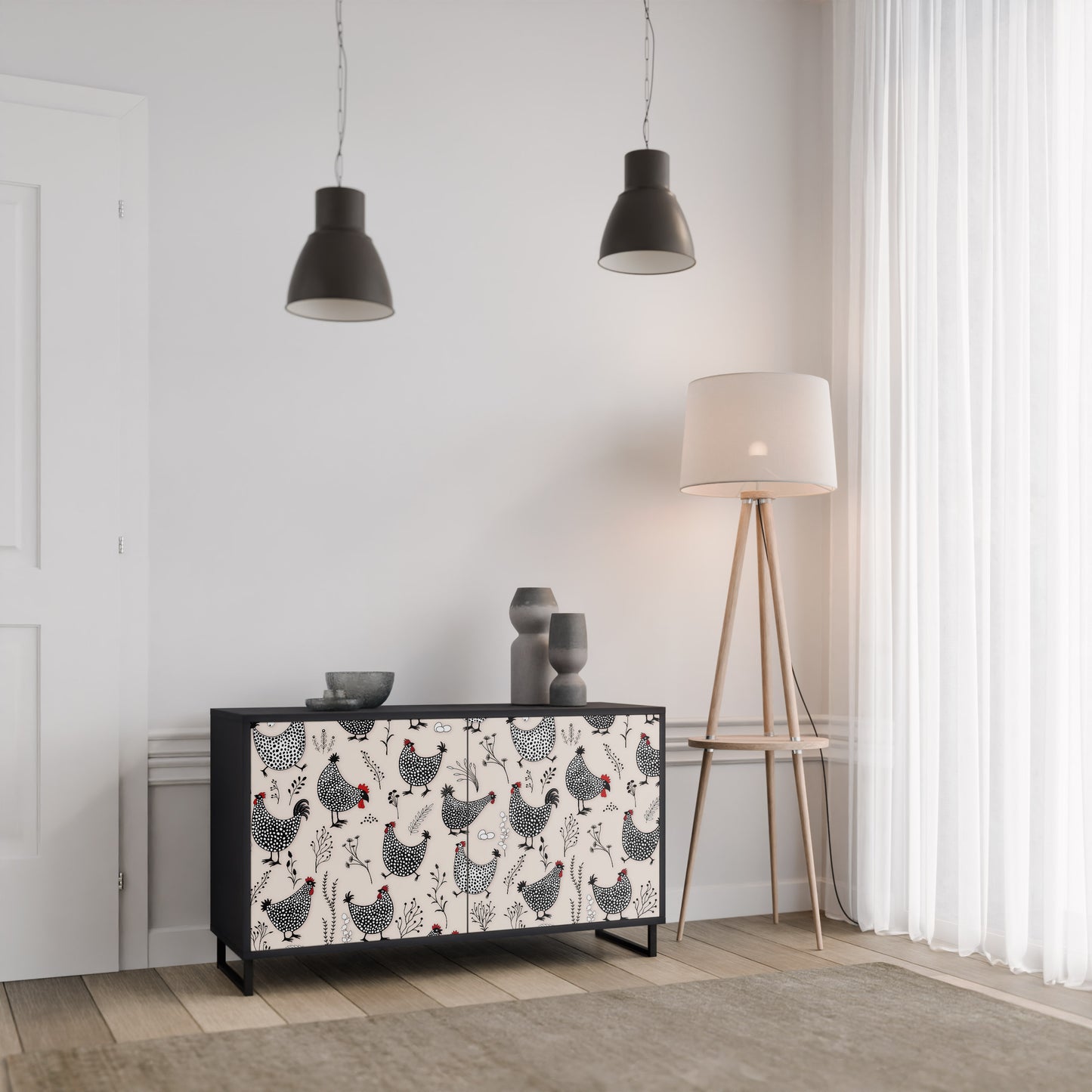 HAPPY HENS 2-Door Sideboard in Black Finish