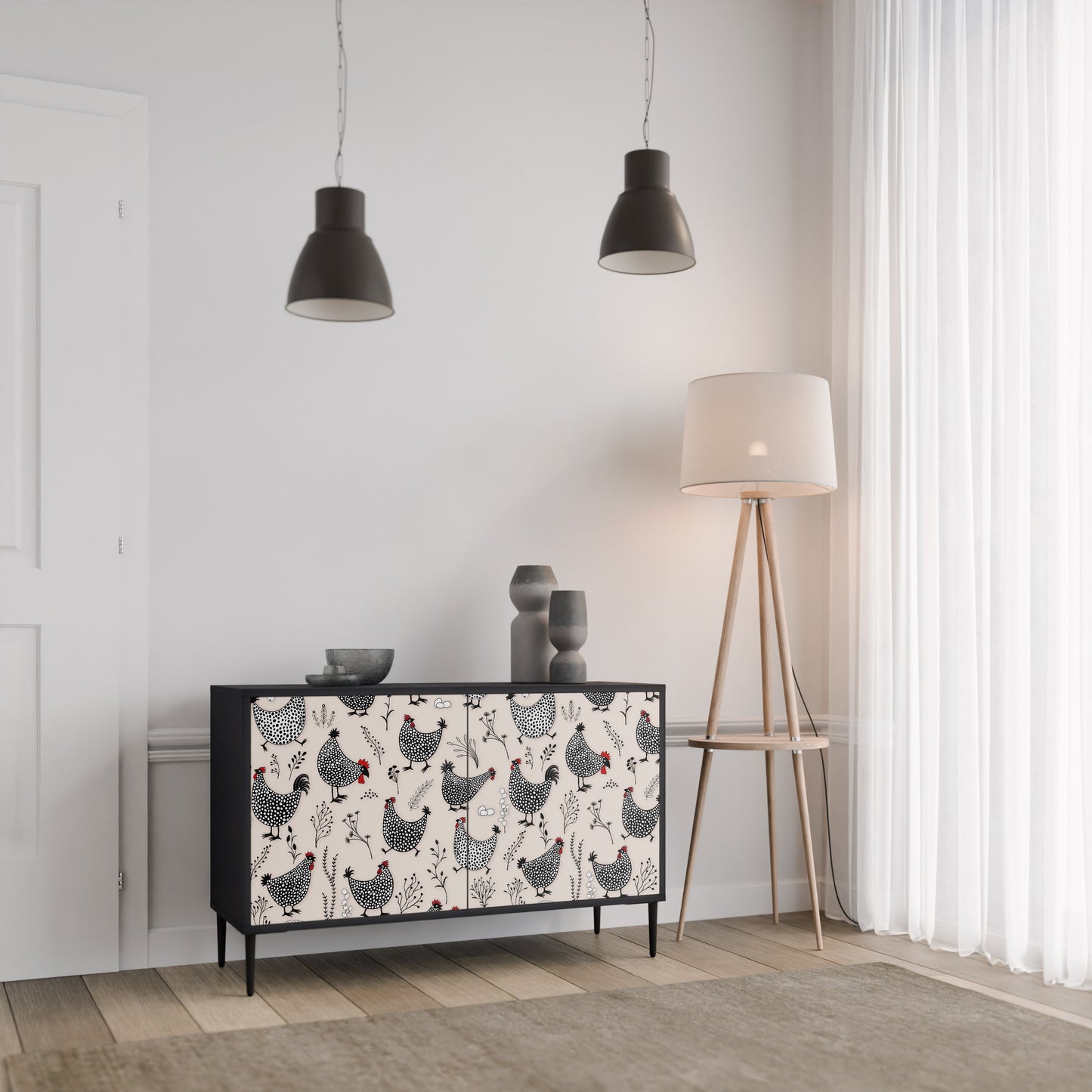 HAPPY HENS 2-Door Sideboard in Black Finish