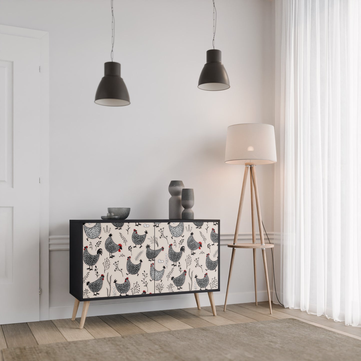HAPPY HENS 2-Door Sideboard in Black Finish