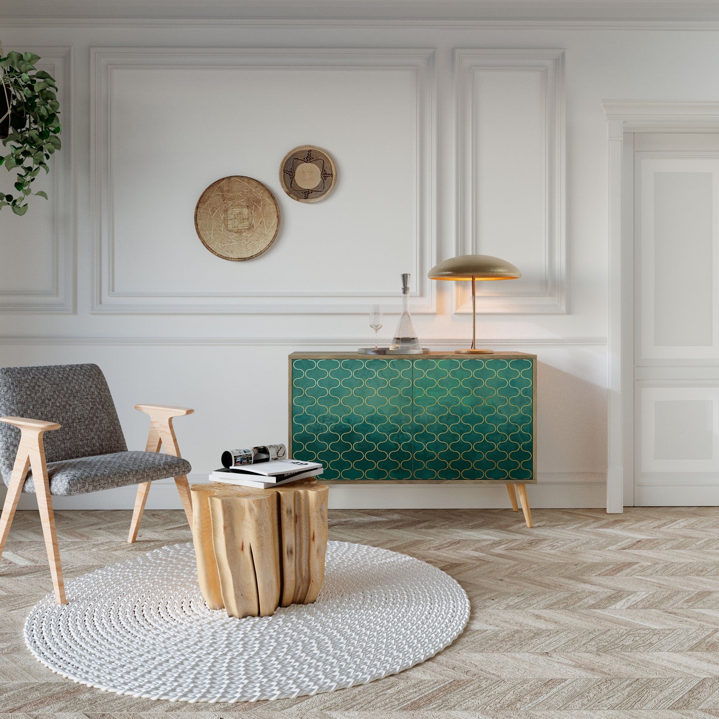 TESSELATED GREENERY 2-Door Sideboard in Oak Effect