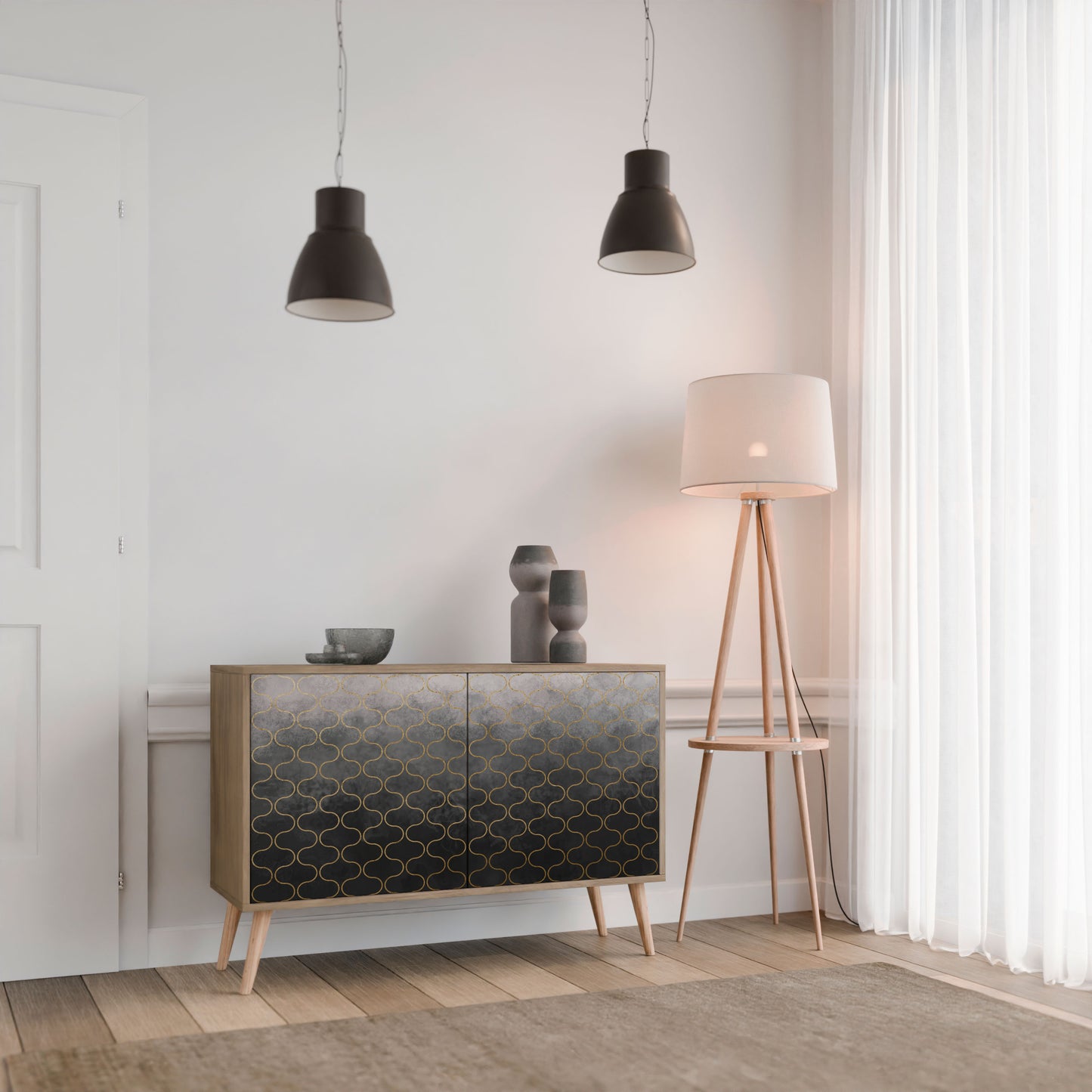 TESSELATED GRAYISH 2-Door Sideboard in Oak Effect