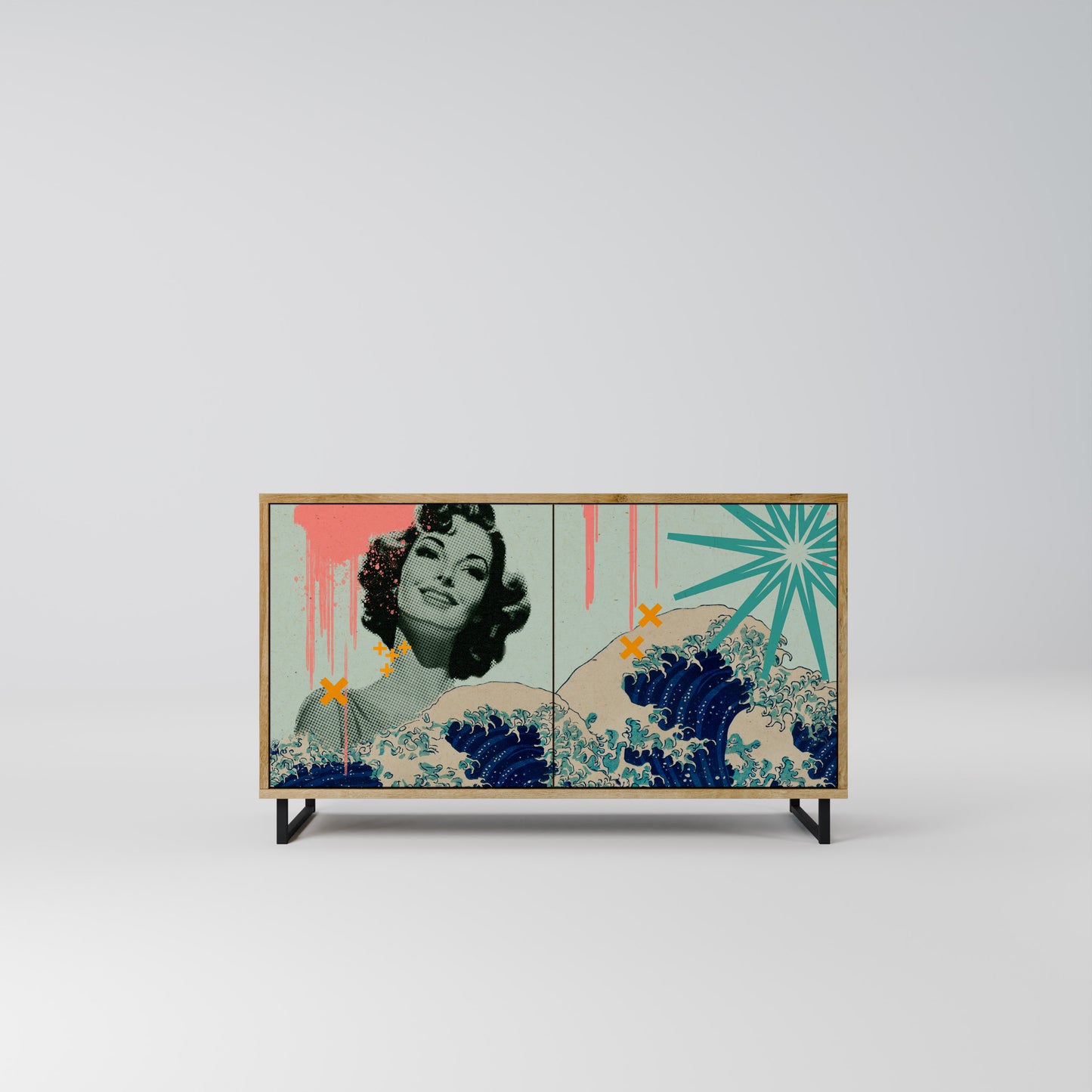 KANAGAWA BEAUTY 2-dörrars skänk i ekeffekt