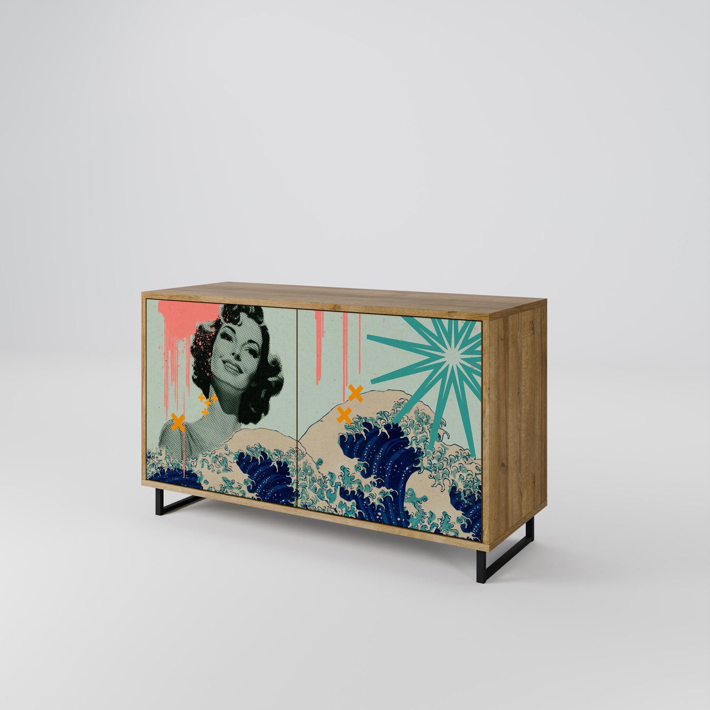KANAGAWA BEAUTY 2-dörrars skänk i ekeffekt