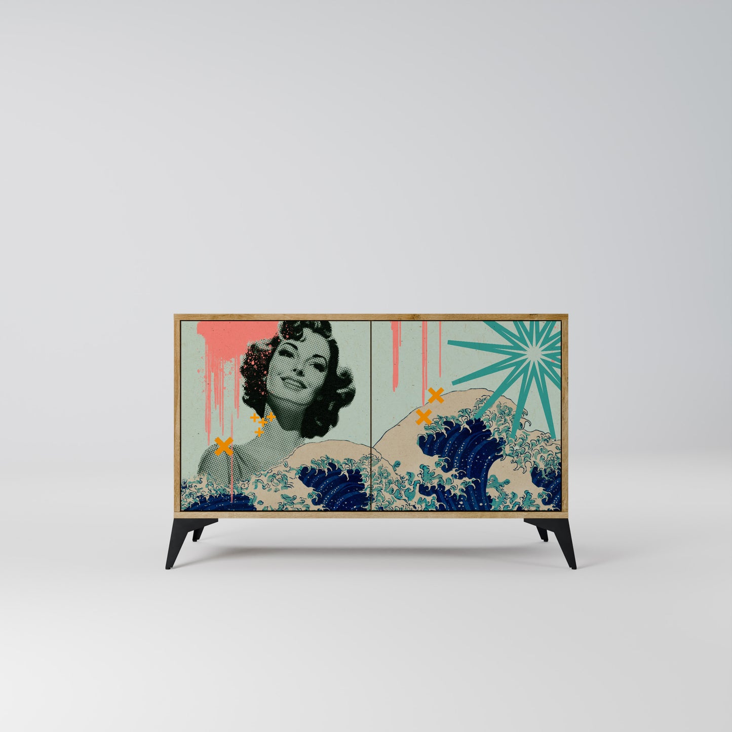 KANAGAWA BEAUTY 2-dörrars skänk i ekeffekt