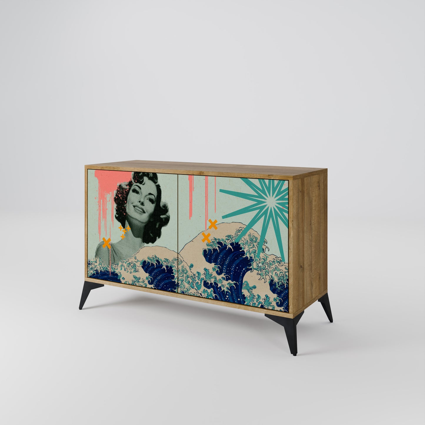KANAGAWA BEAUTY 2-dörrars skänk i ekeffekt