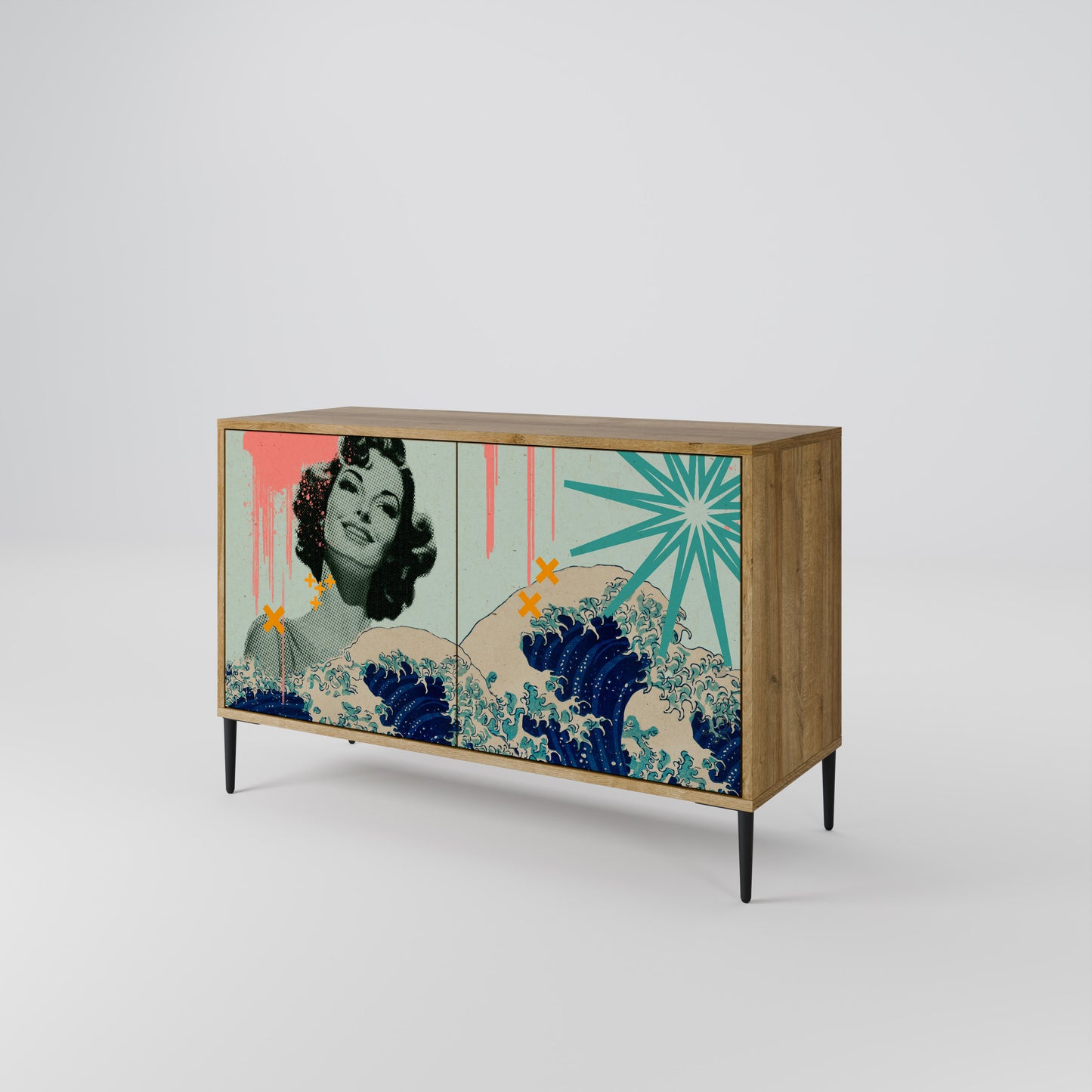 KANAGAWA BEAUTY 2-dörrars skänk i ekeffekt
