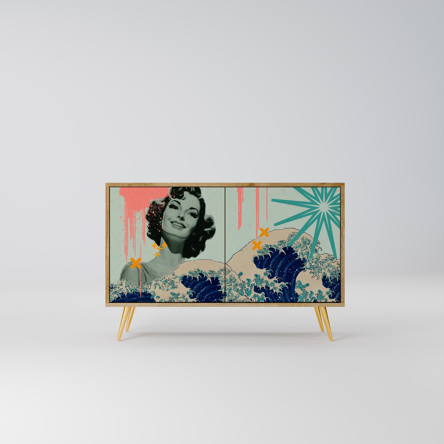 KANAGAWA BEAUTY 2-dörrars skänk i ekeffekt