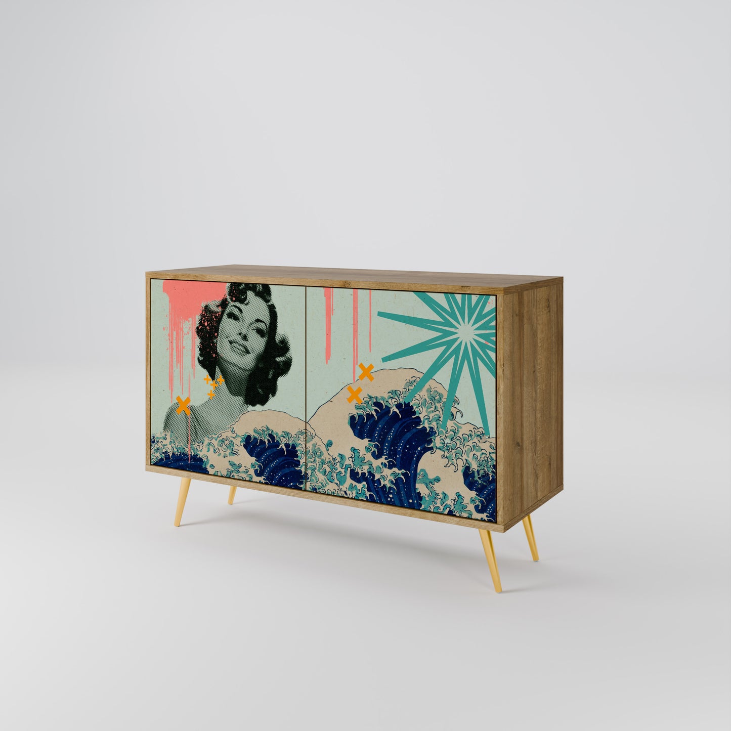 KANAGAWA BEAUTY 2-dörrars skänk i ekeffekt