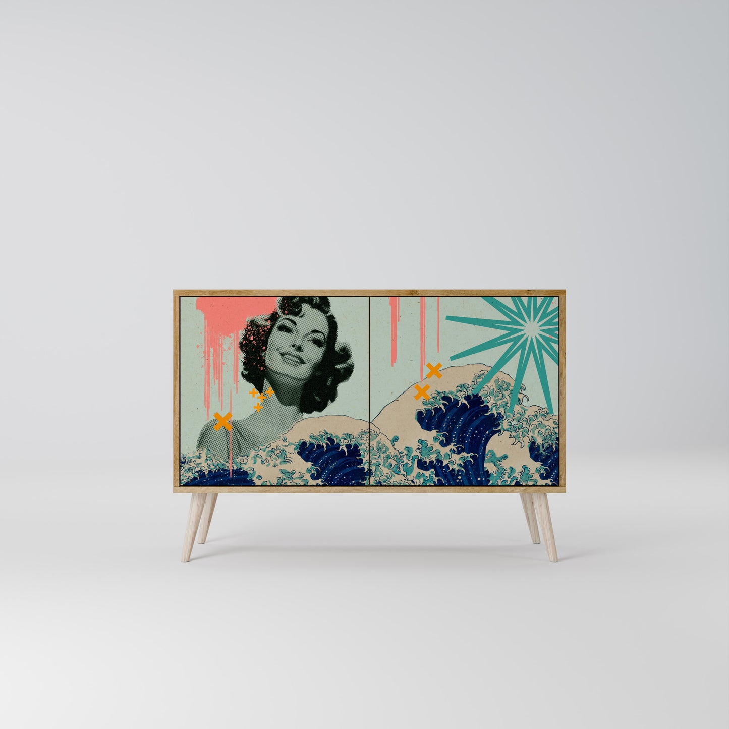 KANAGAWA BEAUTY 2-dörrars skänk i ekeffekt