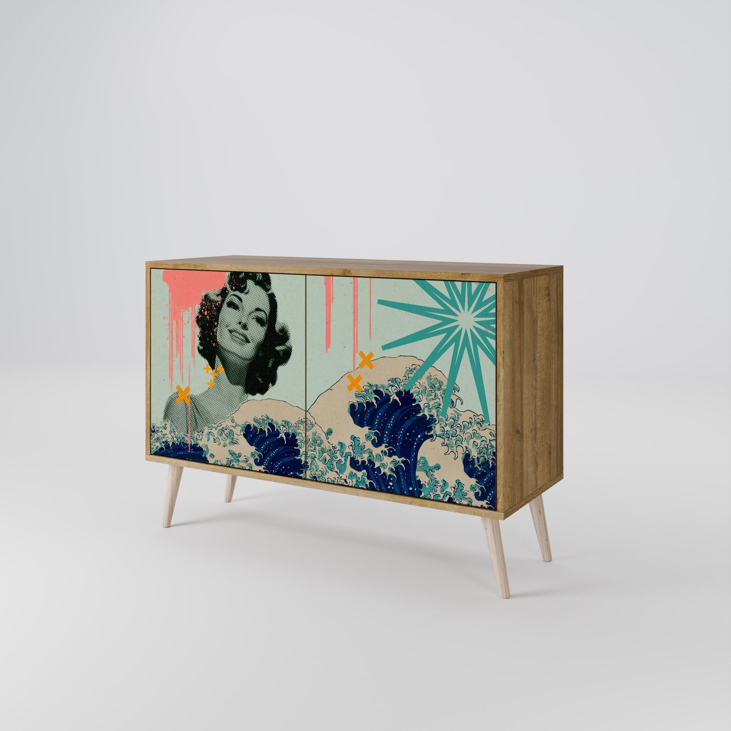 KANAGAWA BEAUTY 2-dörrars skänk i ekeffekt