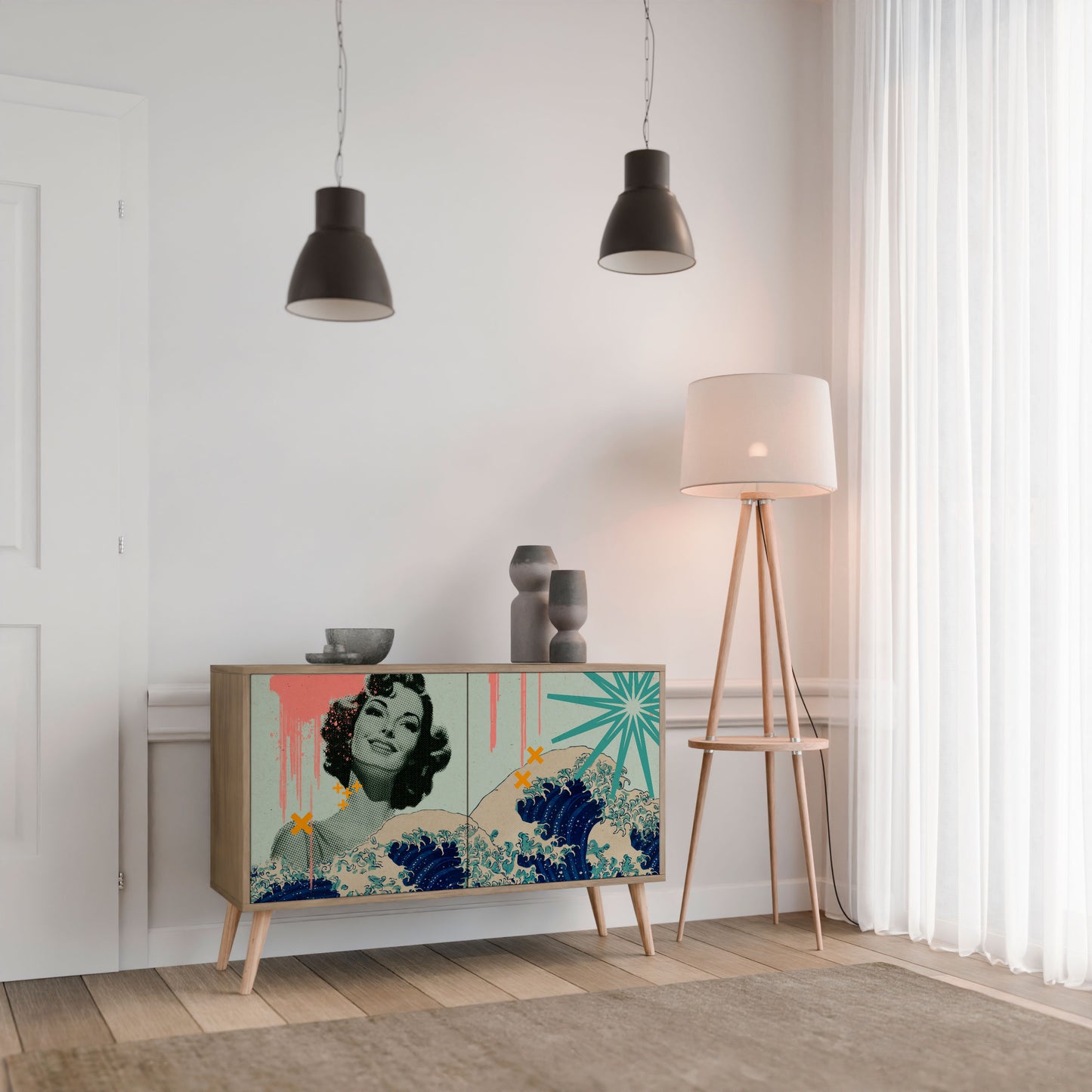 KANAGAWA BEAUTY 2-dörrars skänk i ekeffekt