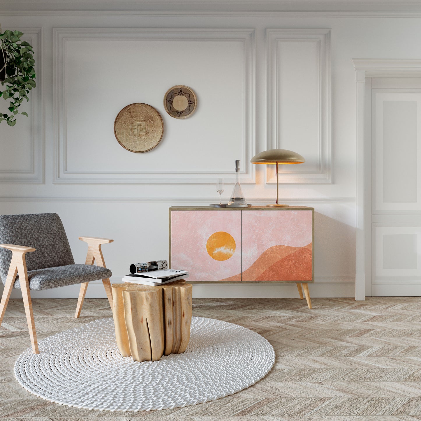 LUMINOUS SUNLIGHT 2-Door Sideboard in Oak Effect
