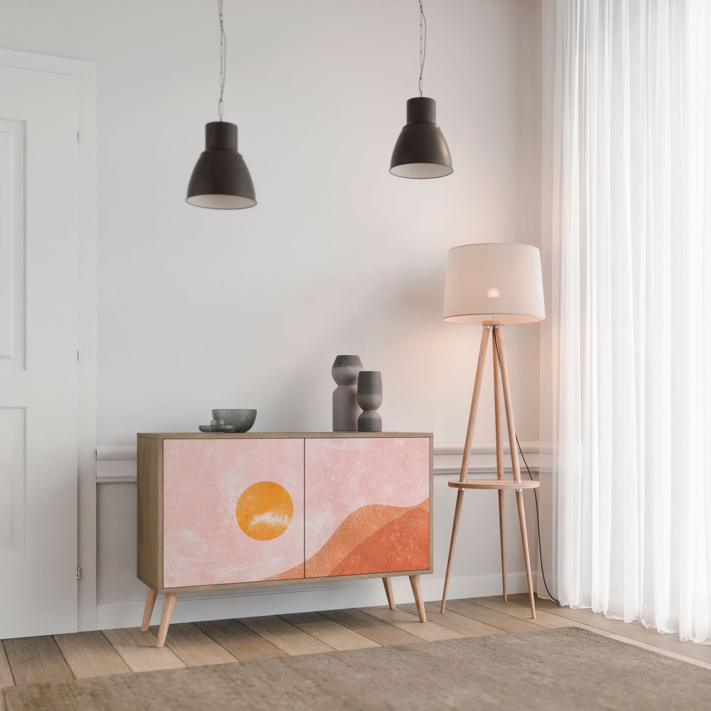 LUMINOUS SUNLIGHT 2-Door Sideboard in Oak Effect